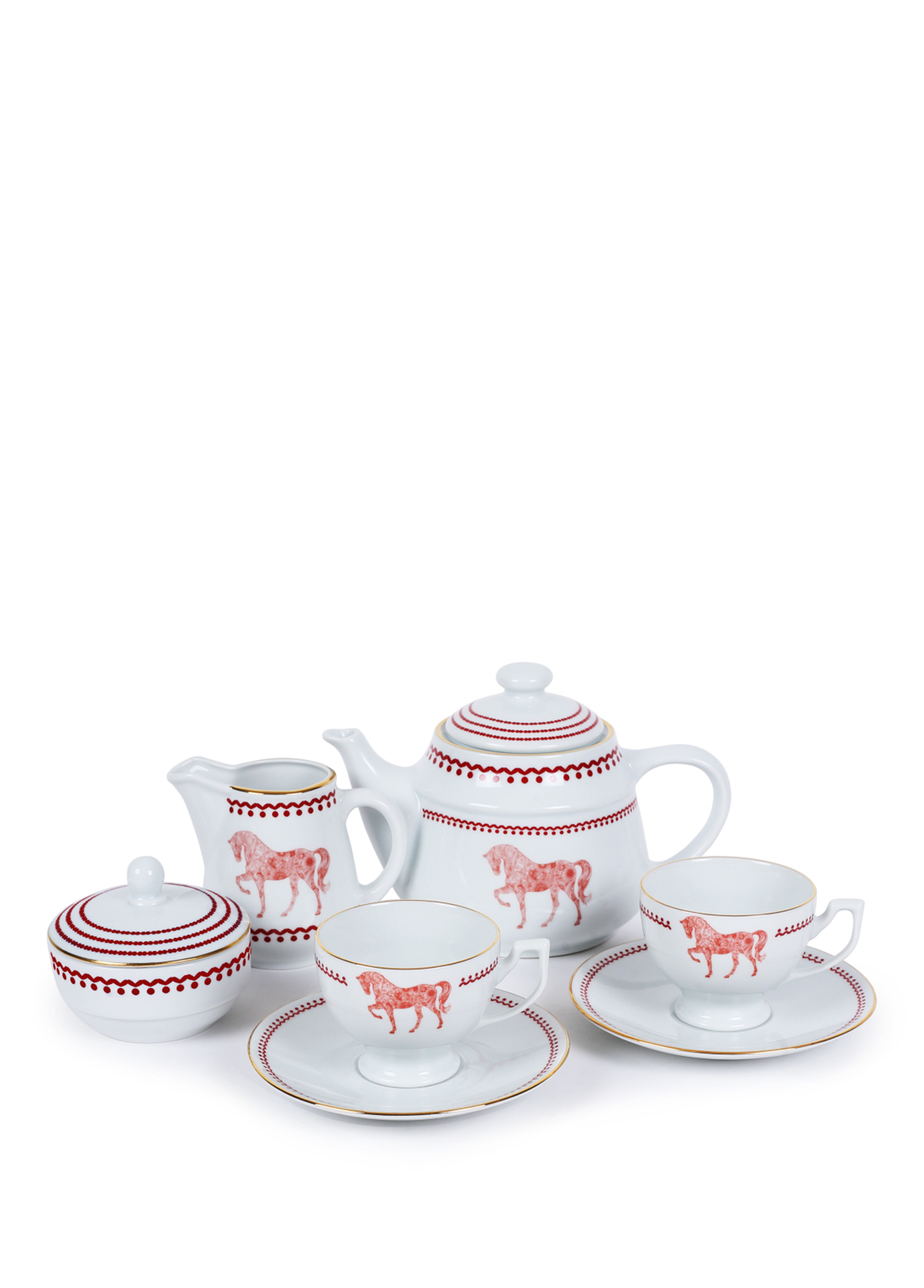 Horse luck Collection Red 5'li Porselen Çay Set