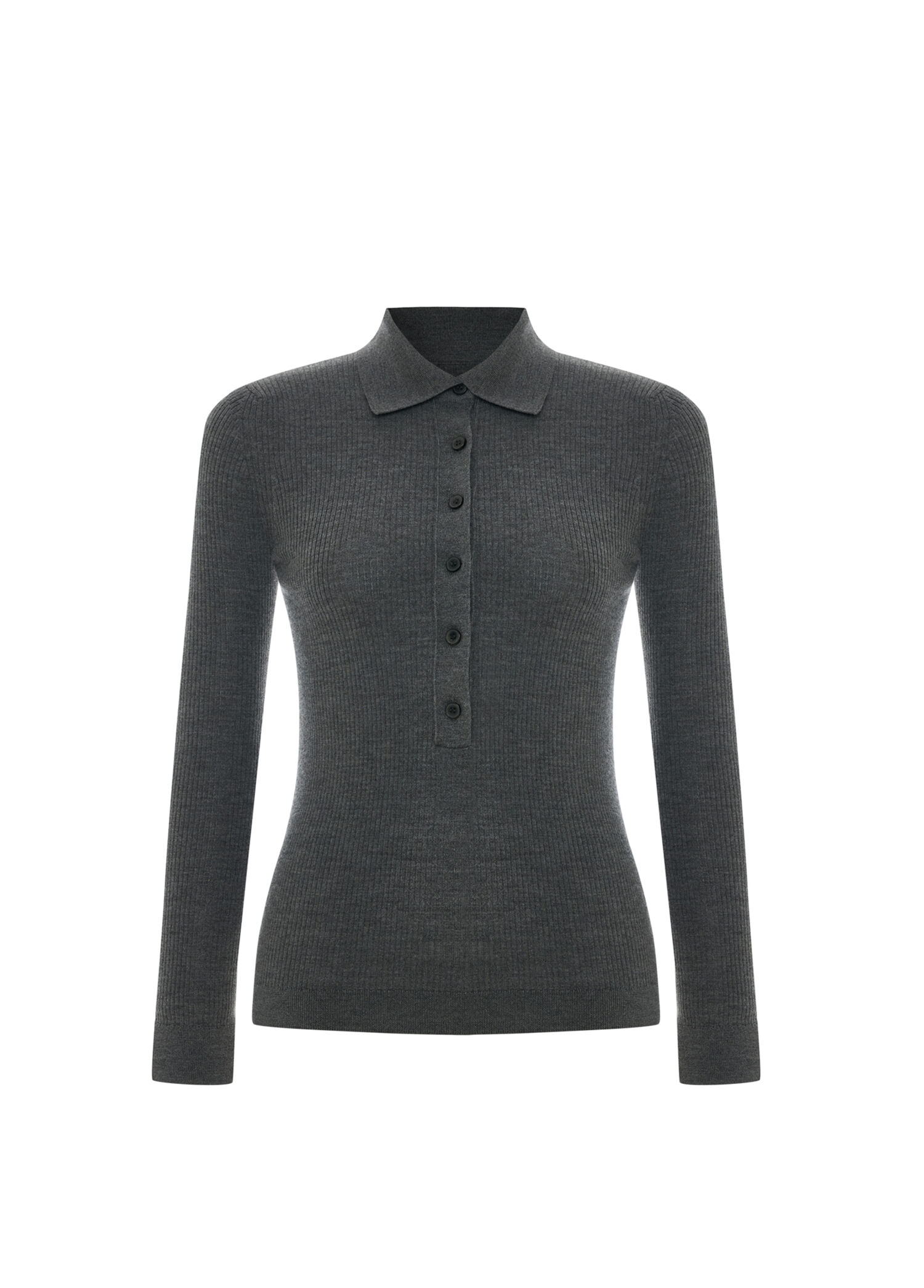 Grey Mélange Waverly Polo Yaka Uzun Kollu Kadın Triko