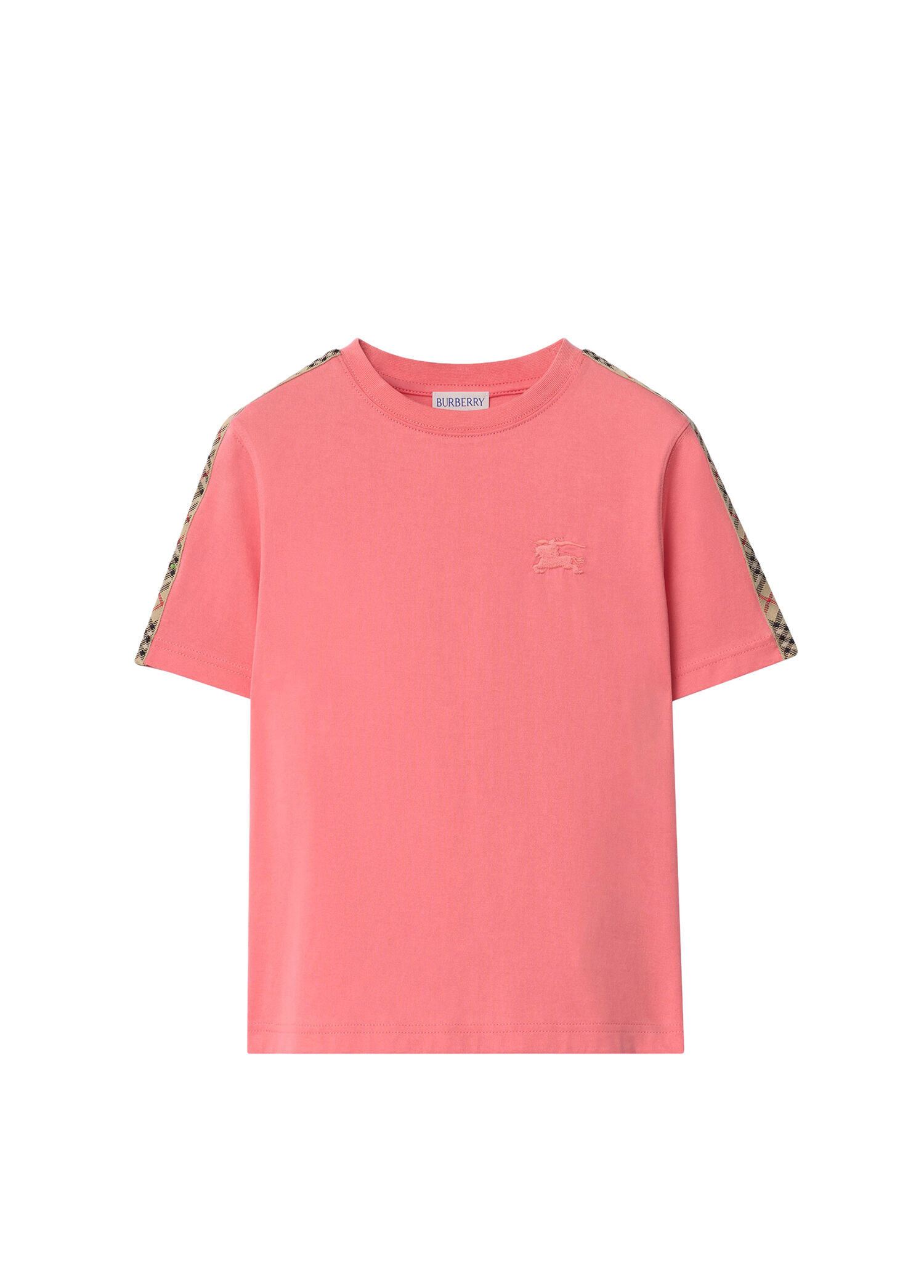 Check Trim Cotton Pembe Kısa Kollu Unisex Çocuk T-Shirt