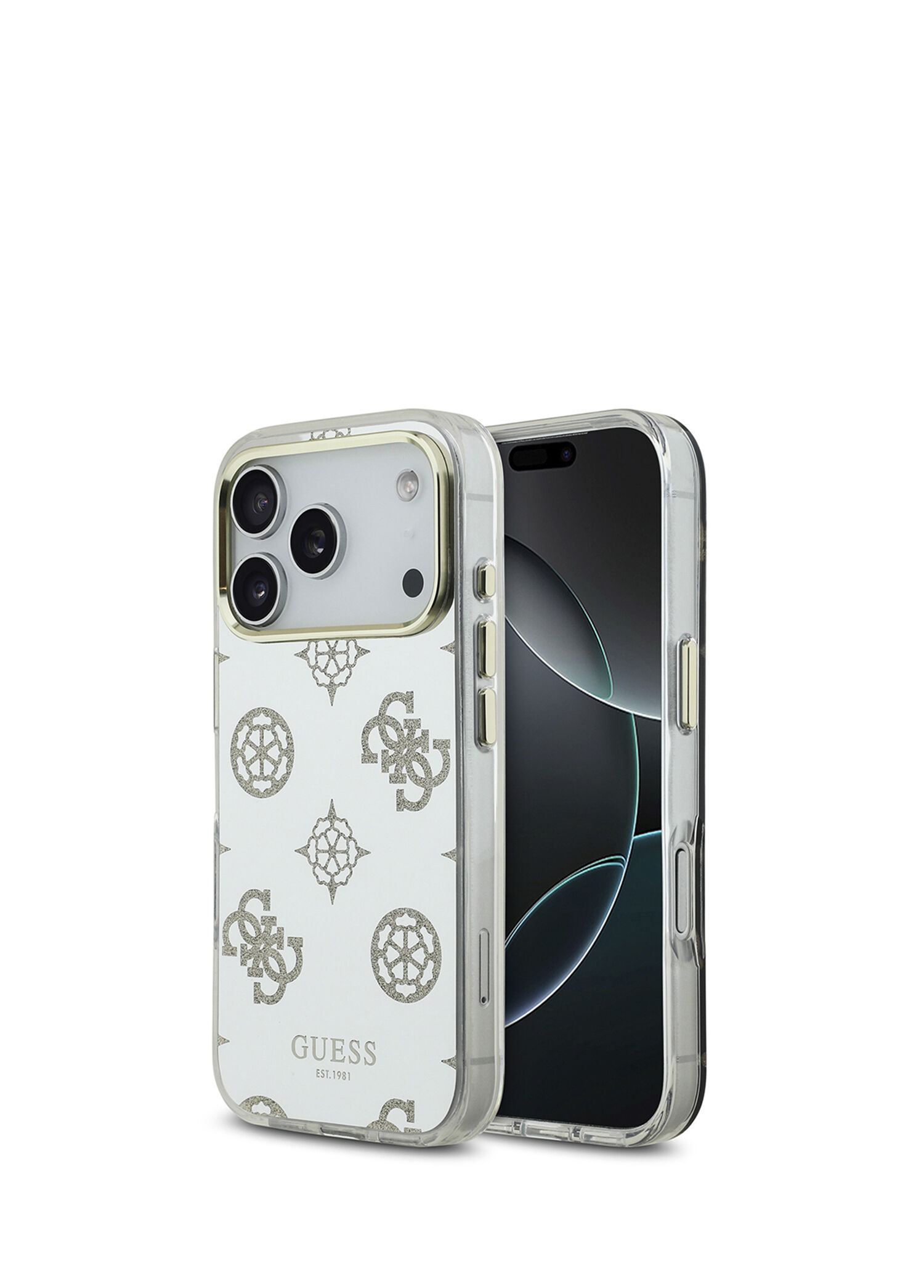 Guess - iPhone 17 Pro Max Metal Kamera Çerçeveli Simli Aynalı Telefon Kılıfı - Light Gold