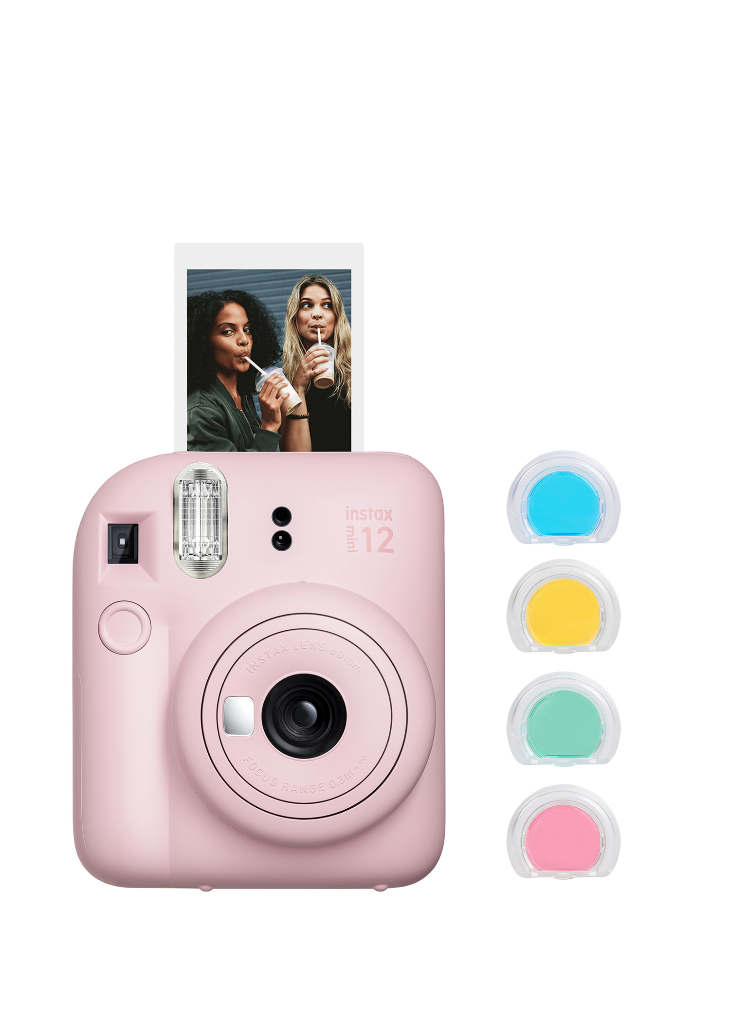 Instax Mini 12 Pembe Fotoğraf Makinesi + 4'lü Renkli Lens Seti