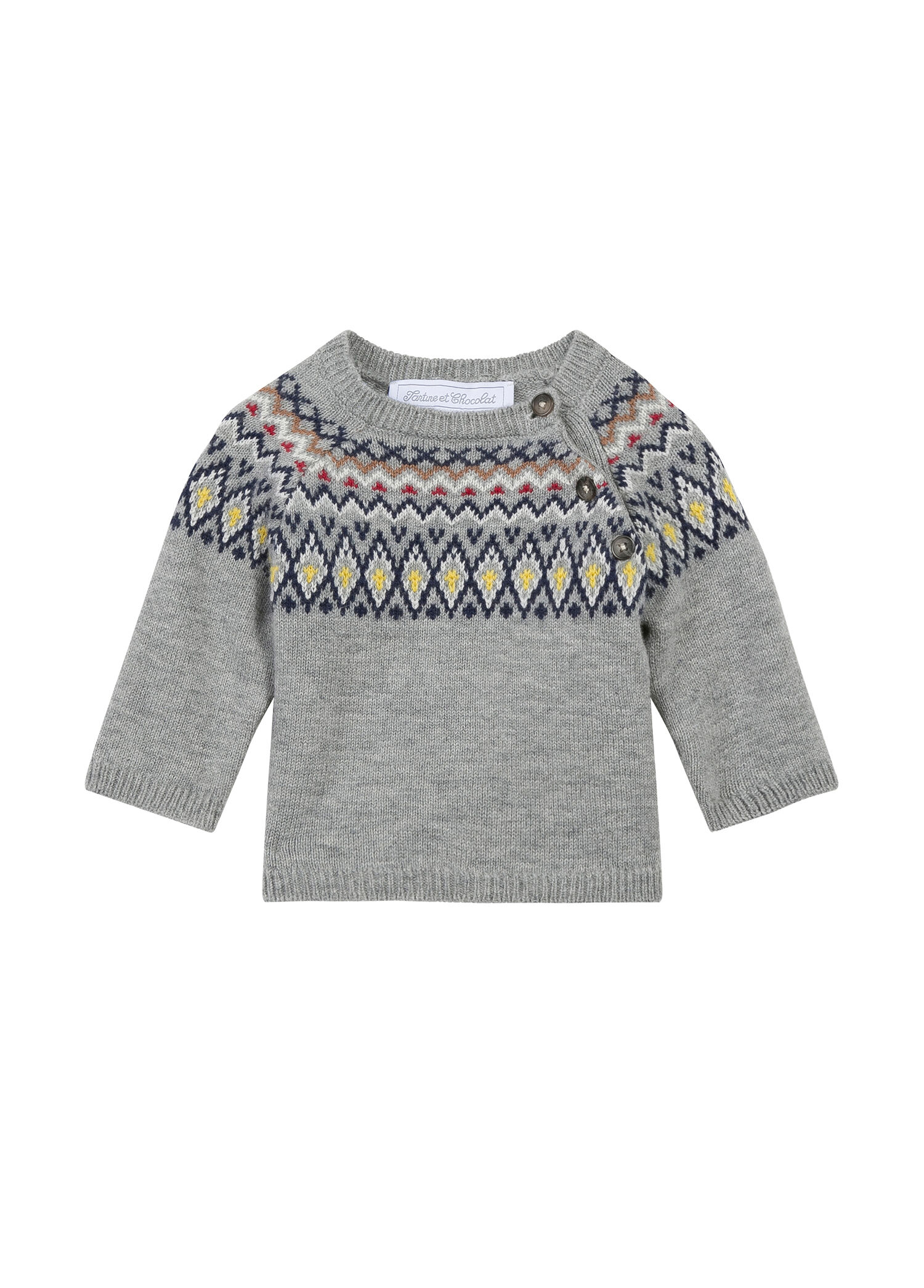 Gri Etnik Desenli Erkek Bebek Kazak