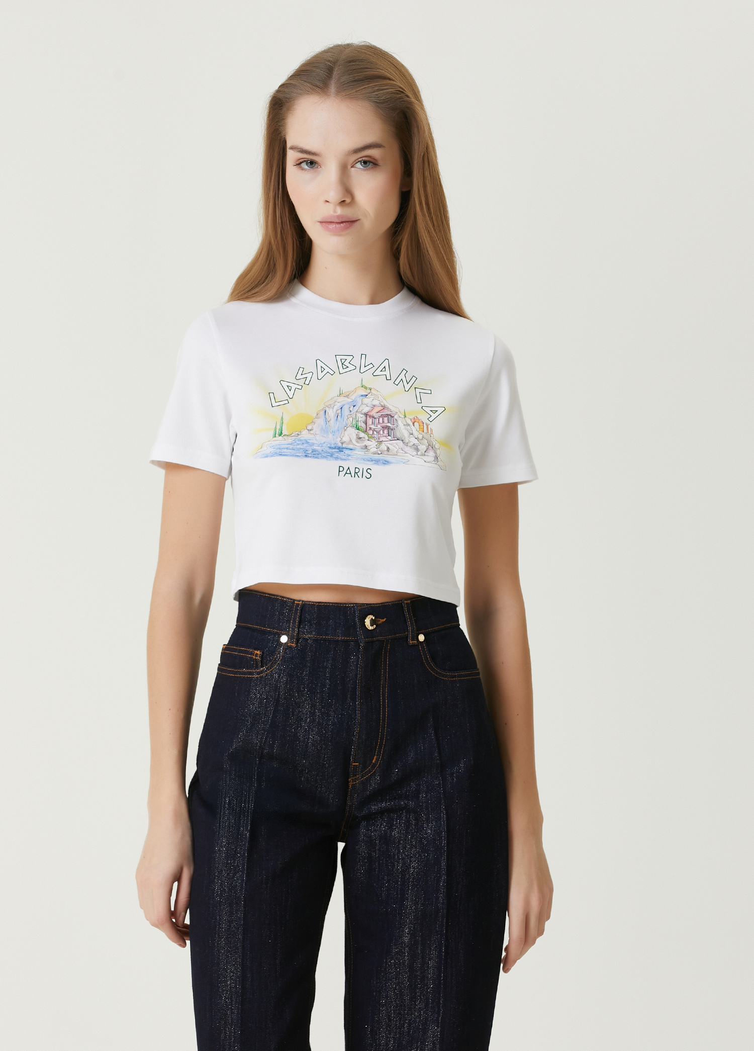 Beyaz Logolu Crop T-shirt