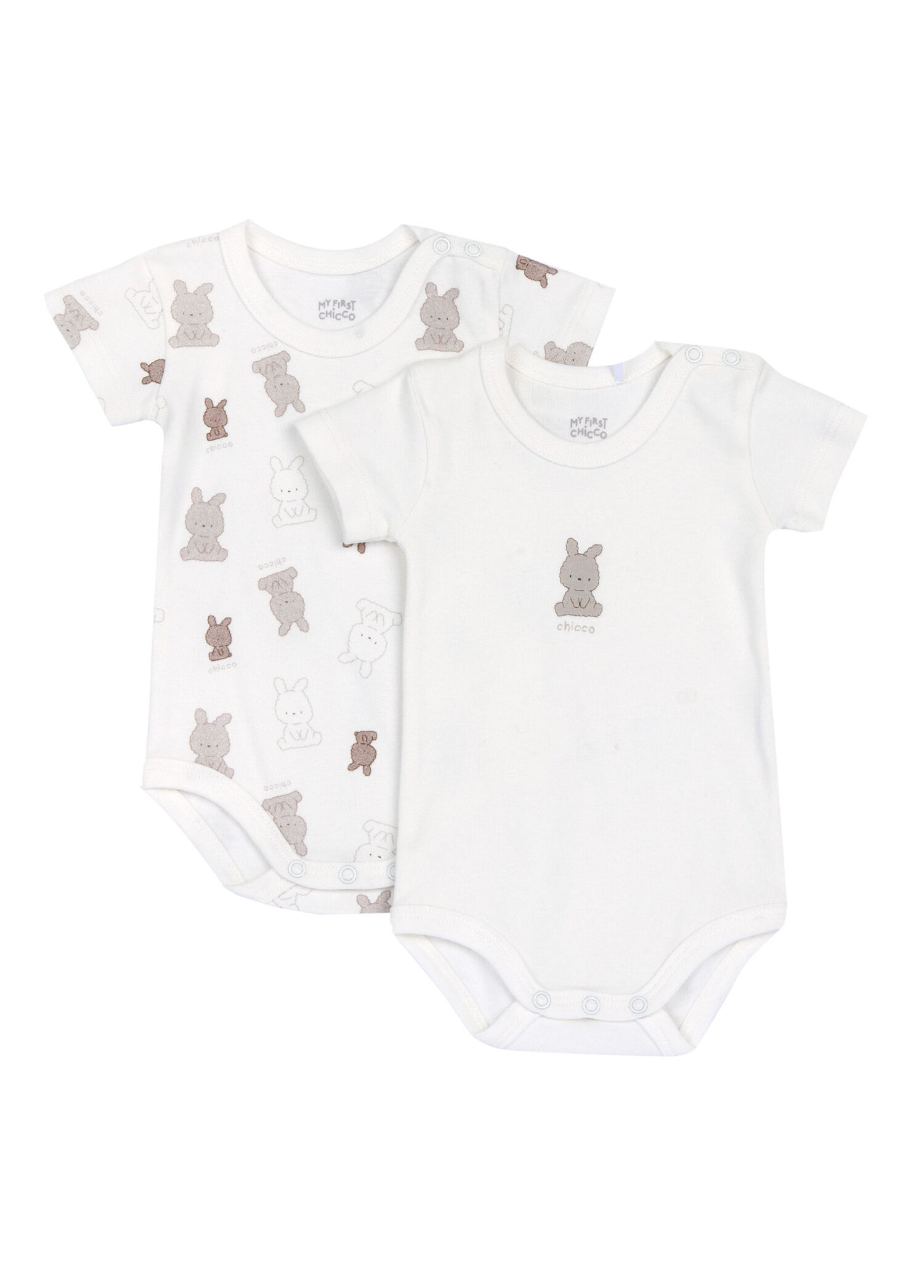Kırık Beyaz Baskılı Kısa Kollu Unisex Bebek 2'li Body Set