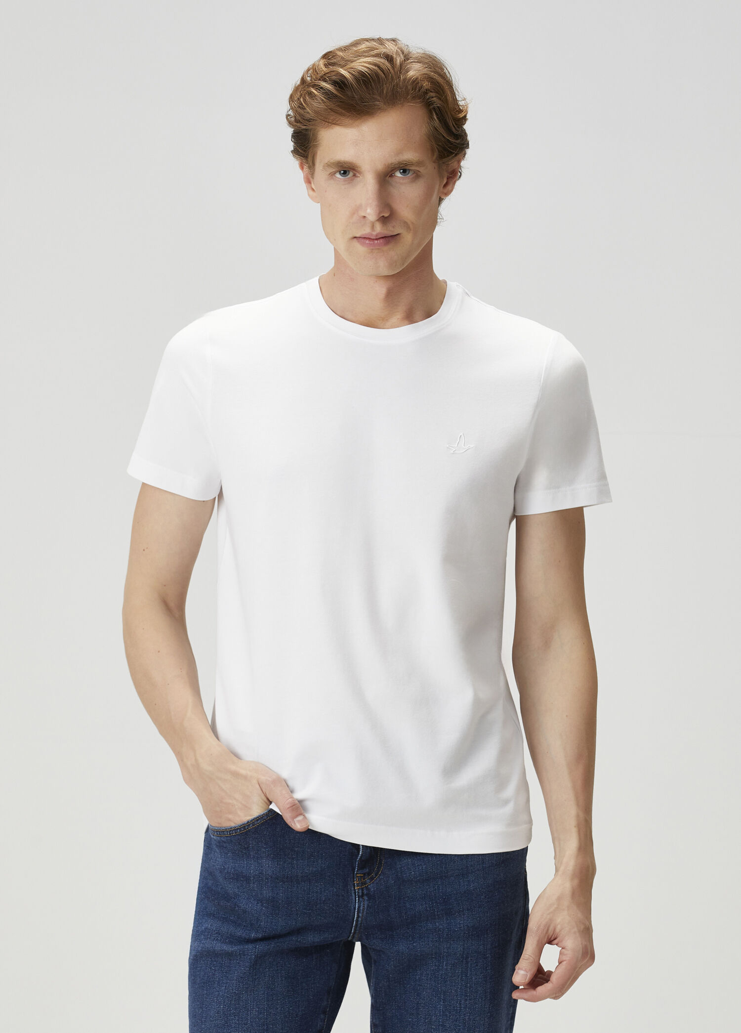 Regular Fit Kırık Beyaz Elastanlı Basic T-shirt