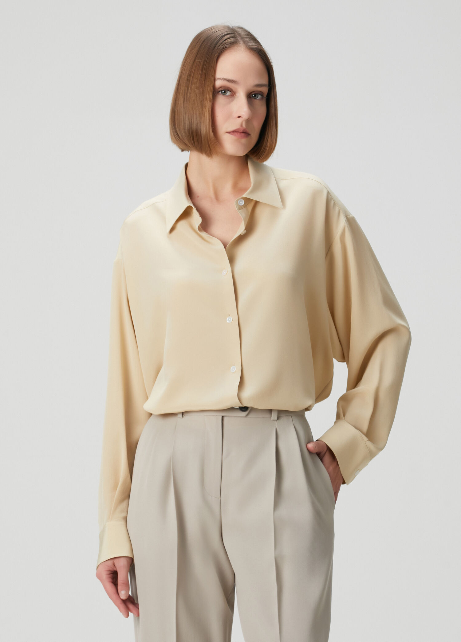 Yellow Beige Silk Shirt