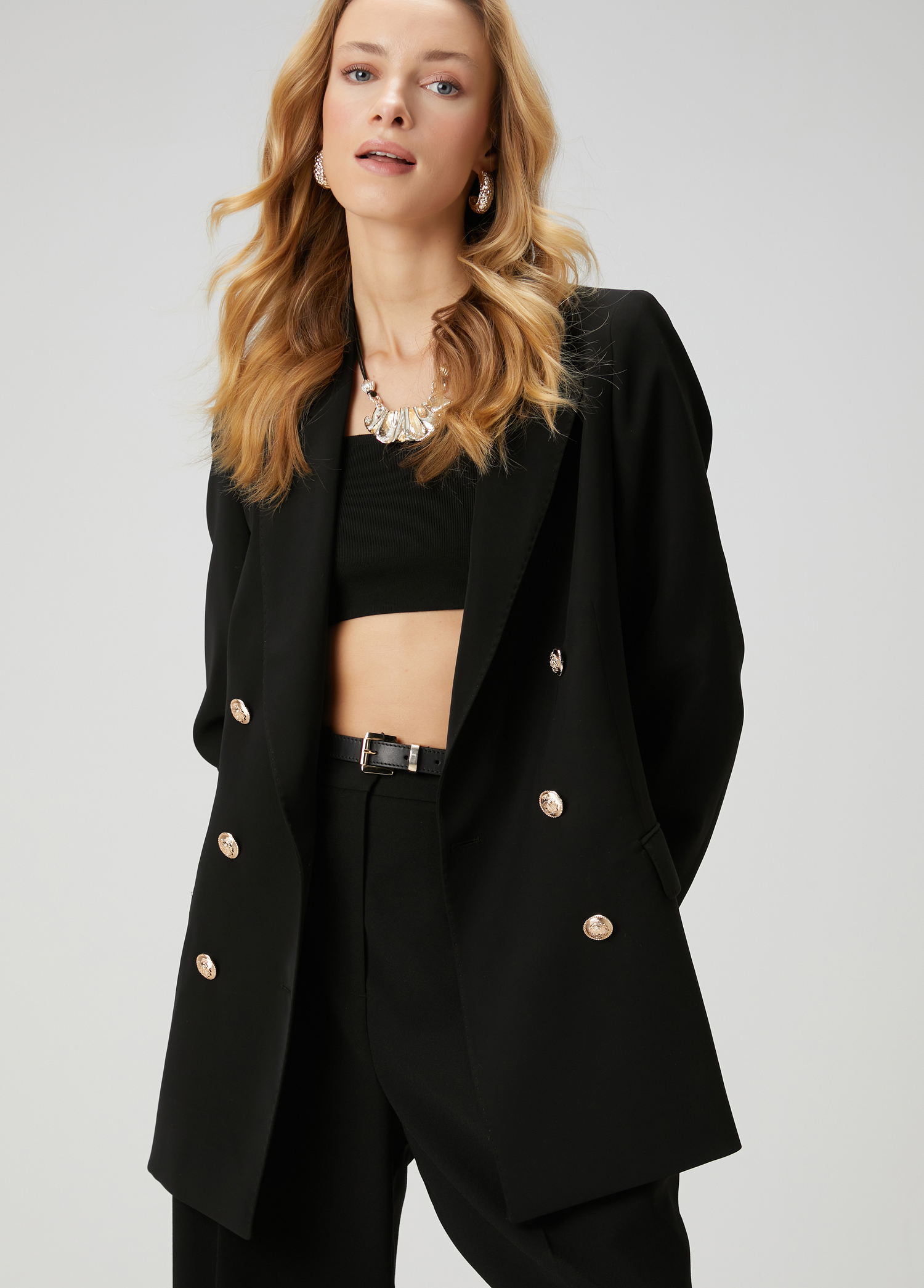 Siyah Kruvaze Blazer