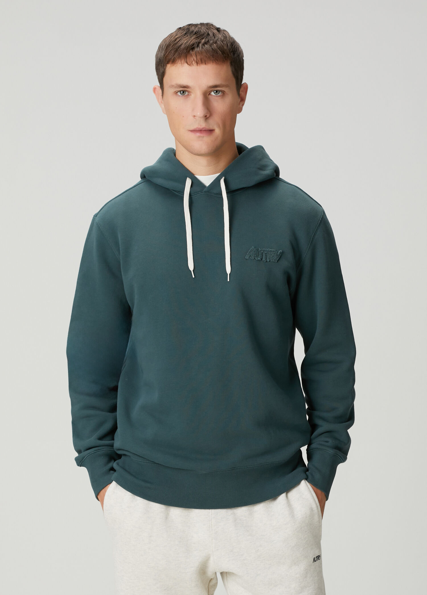 Koyu Yeşil Kapüşonlu Logo Nakışlı Sweatshirt