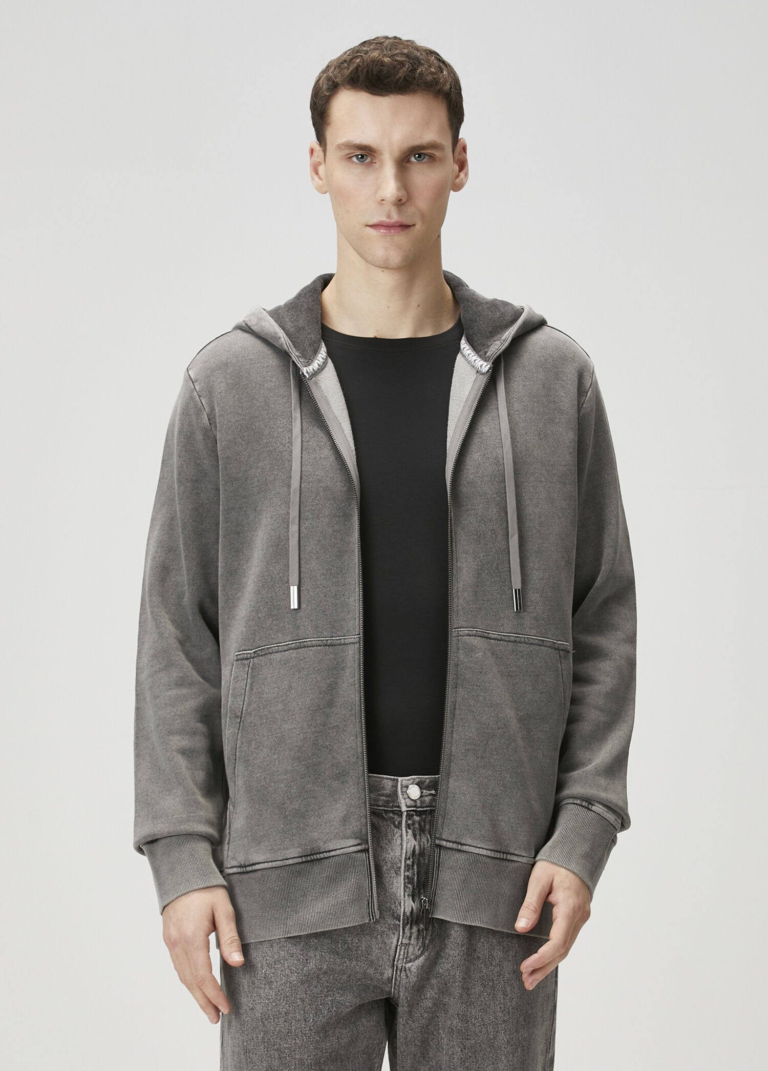 Gri Kapüşonlu Sweatshirt