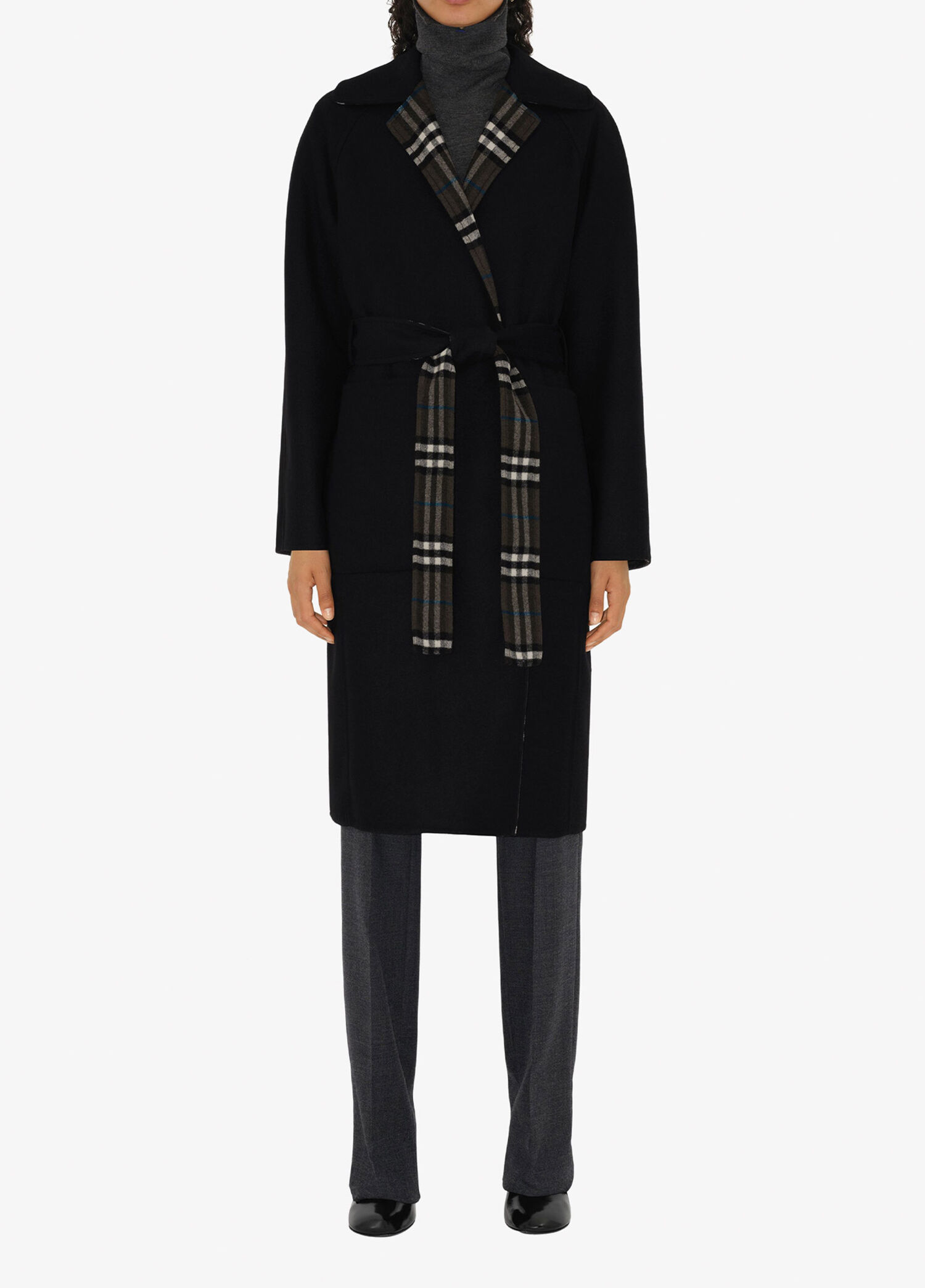 Giu Reversible Wool Wrap Siyah Kadın Palto