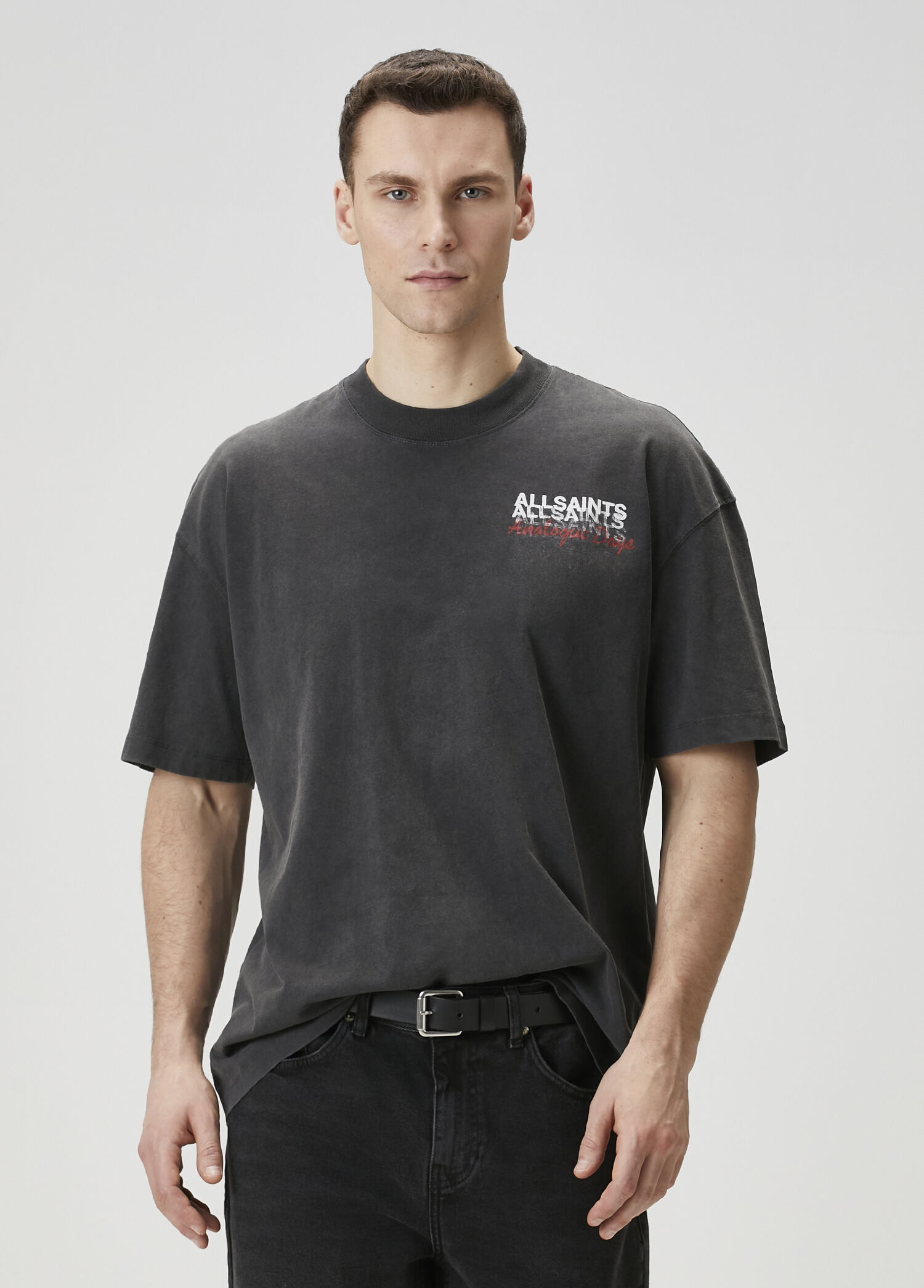 AllSaints Antrasit Erkek Graphene Antrasit Logo Baskılı T-shirt