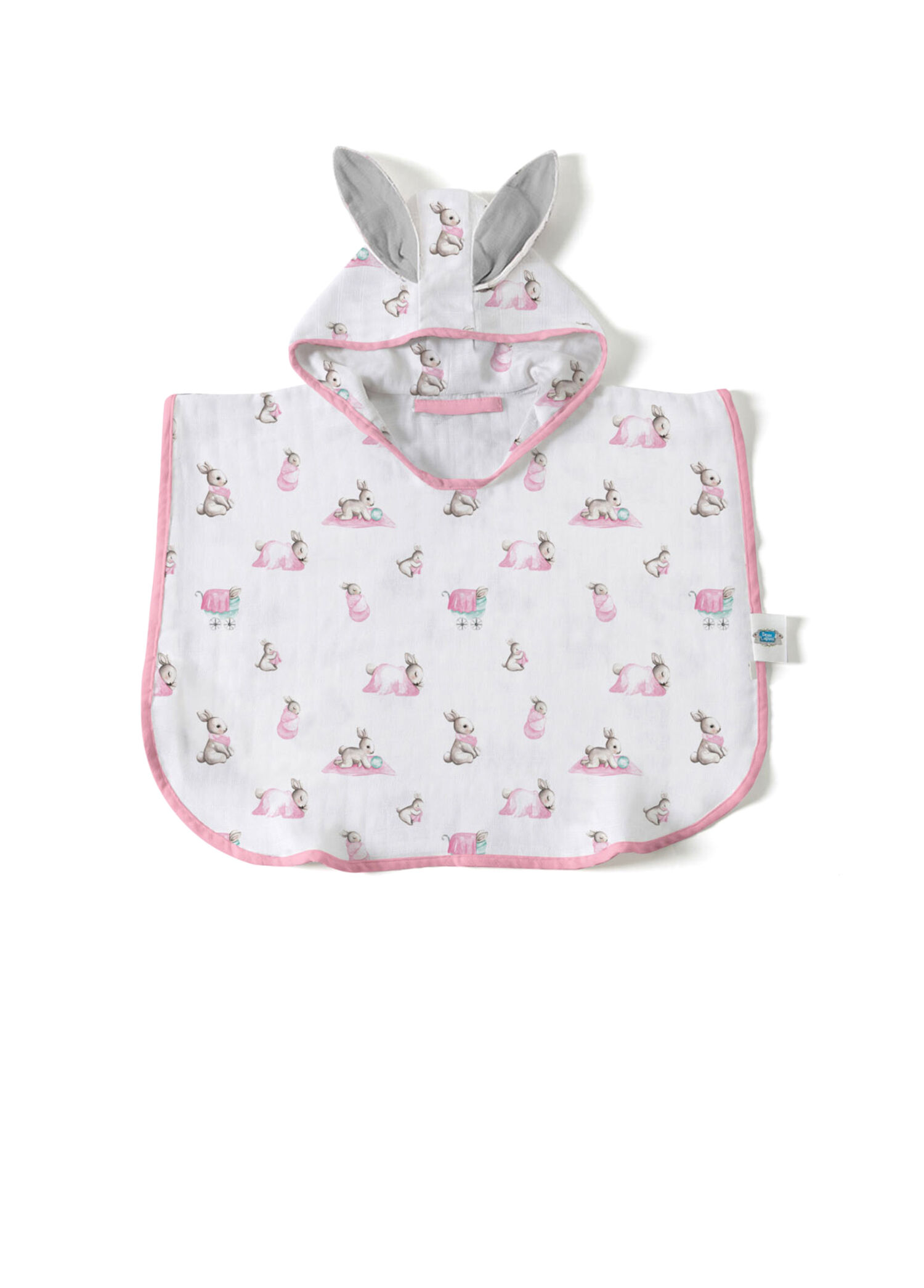 %100 Pamuk Müslin Bebe Lapin Rose Çocuk Panço Bornoz