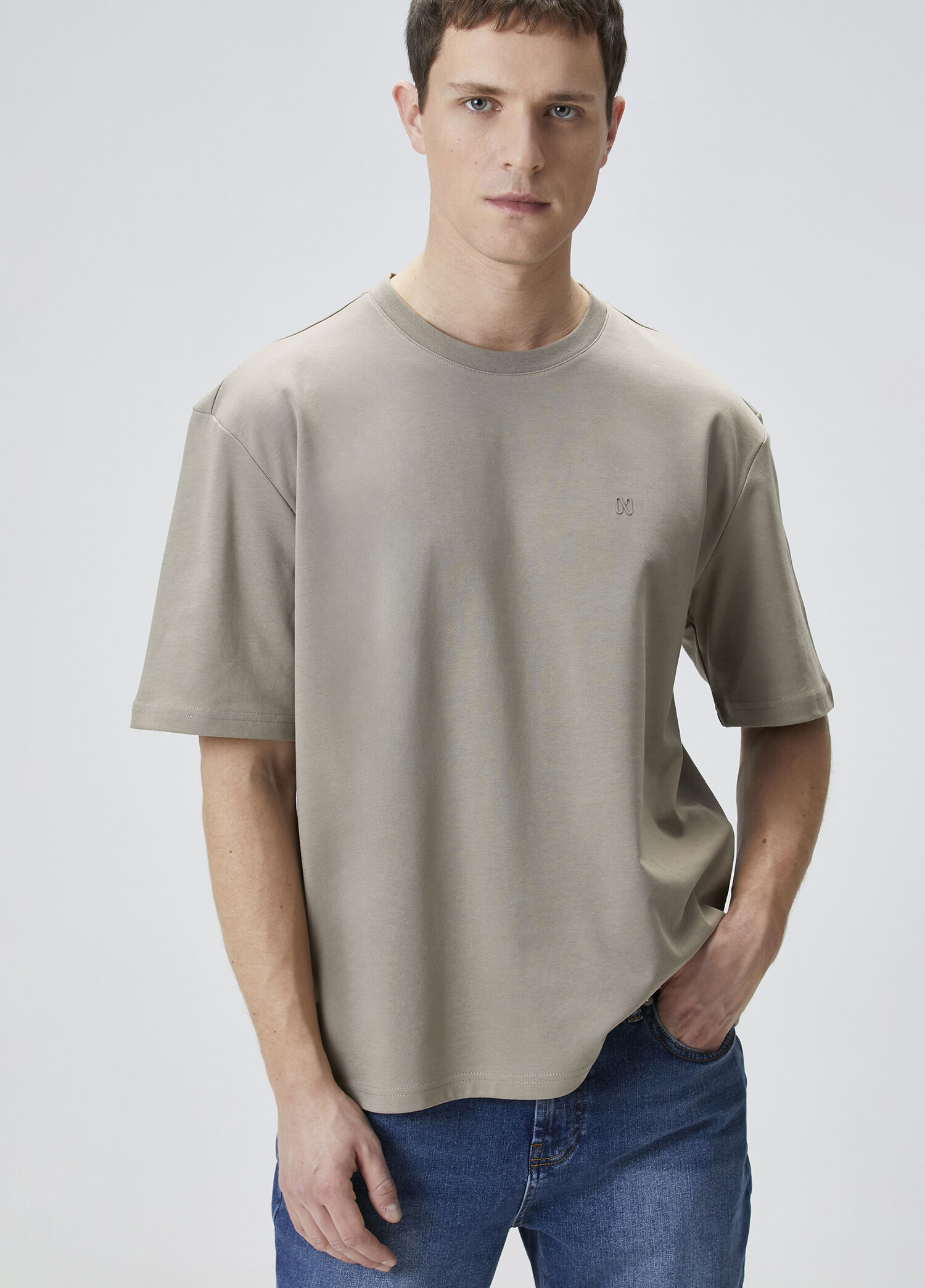 Comfort Fit Light Khaki Crewneck T-Shirt