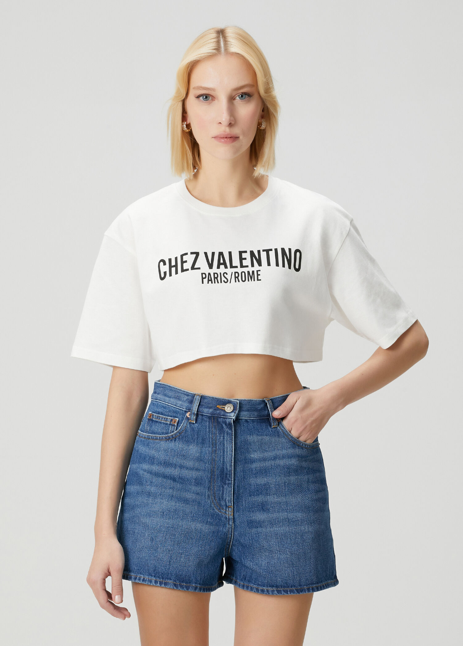 Chez Valentino Beyaz Crop T-shirt