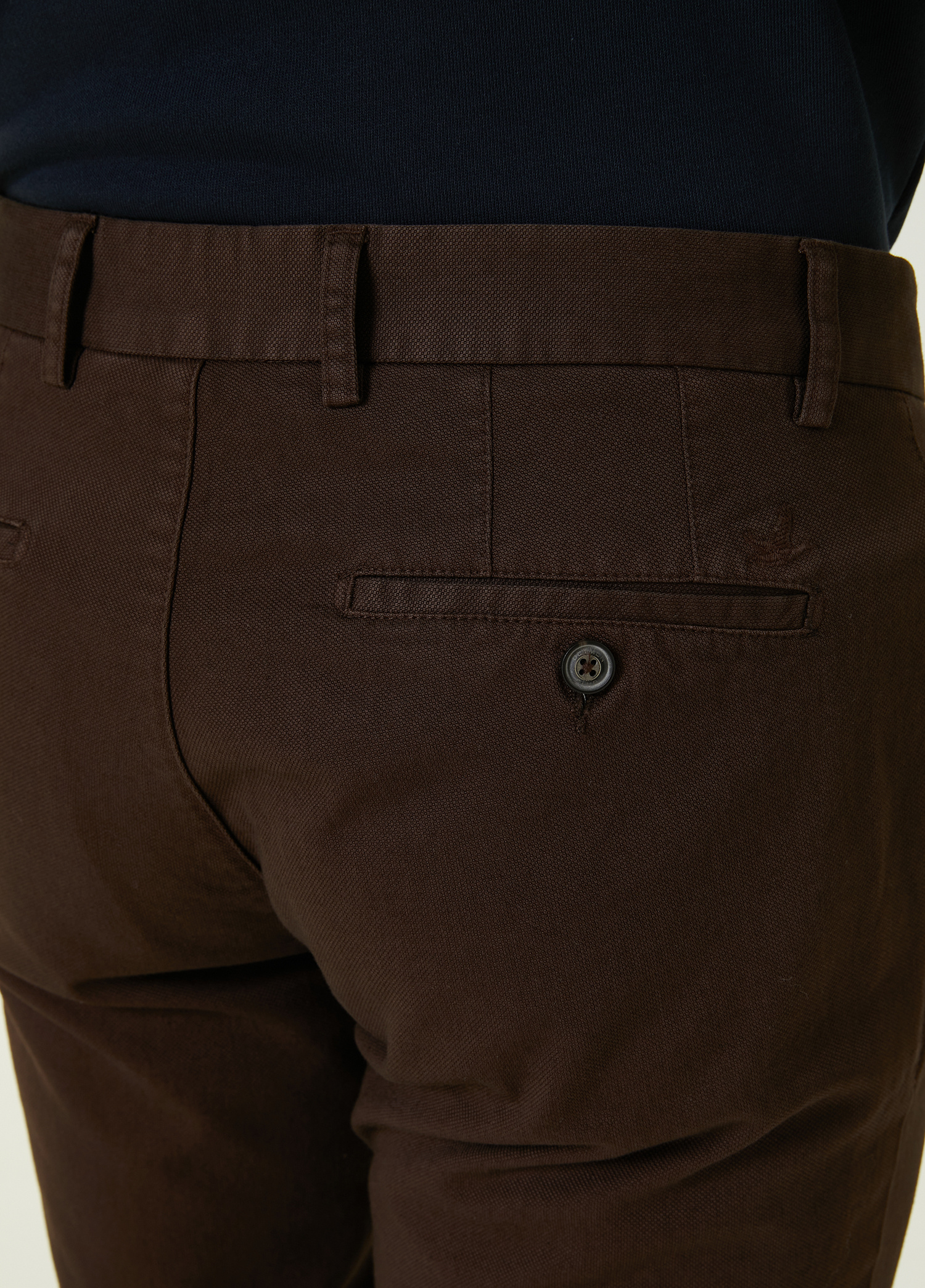 Slim Fit Kahverengi Panama Dokulu Chino Pantolon_4