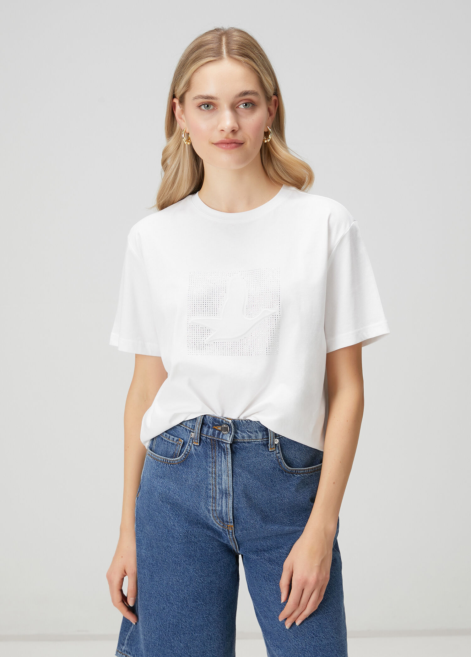 Kırık Beyaz Hotfix Gofre Logolu Bol T-shirt