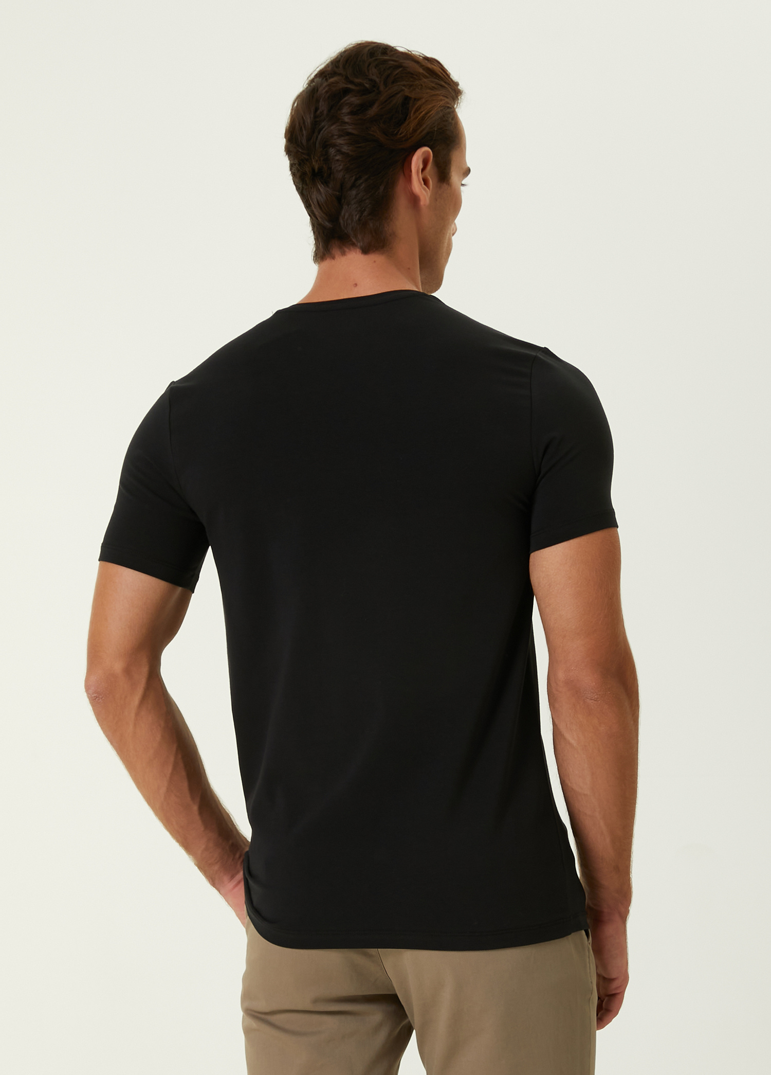 Siyah V Yaka Basic T-shirt_3