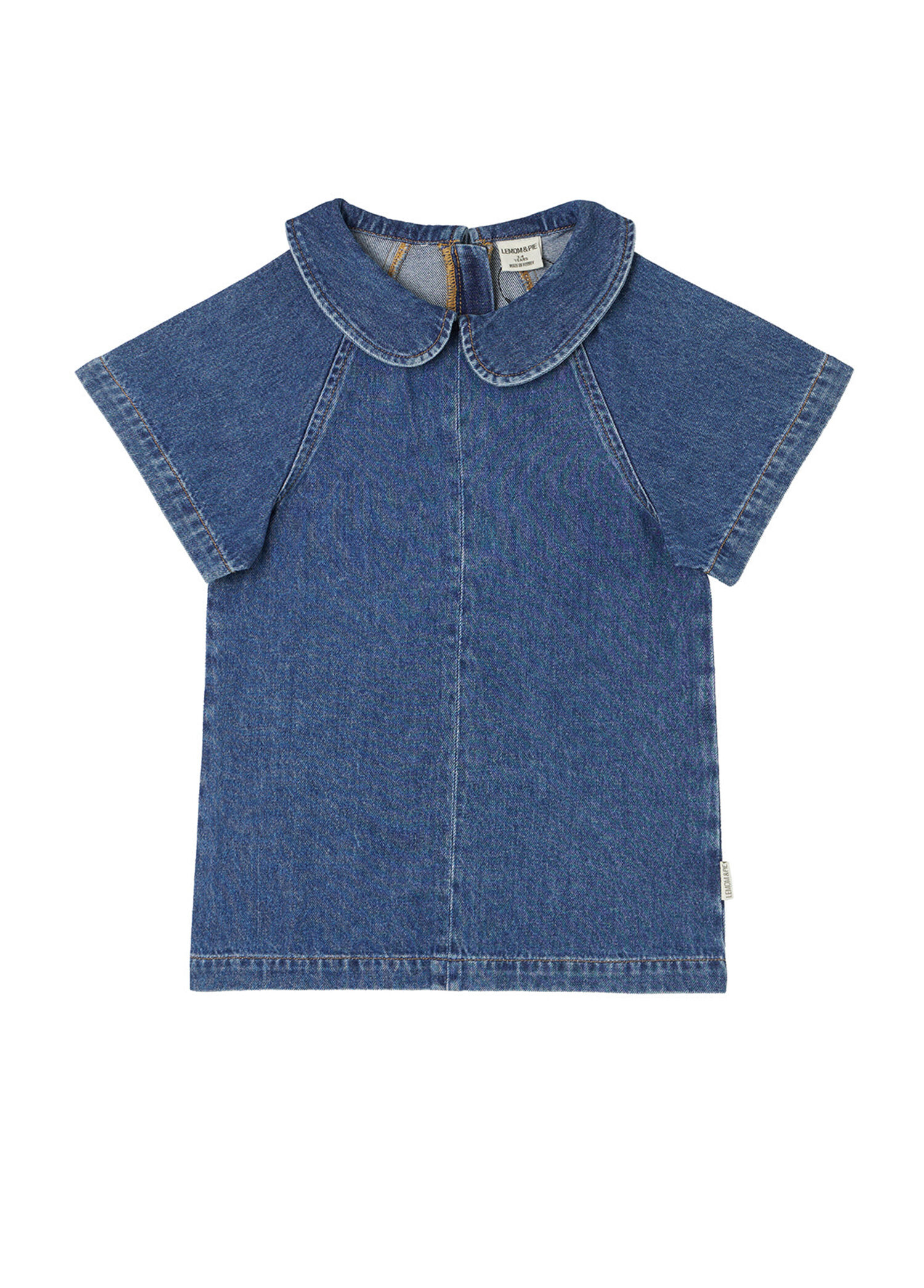 Mavi Bebe Yaka Kısa Kollu Kız Çocuk Denim Elbise