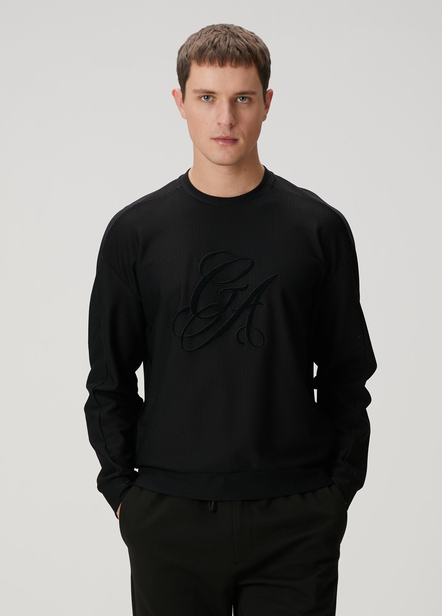 Siyah File Dokulu Sweatshirt