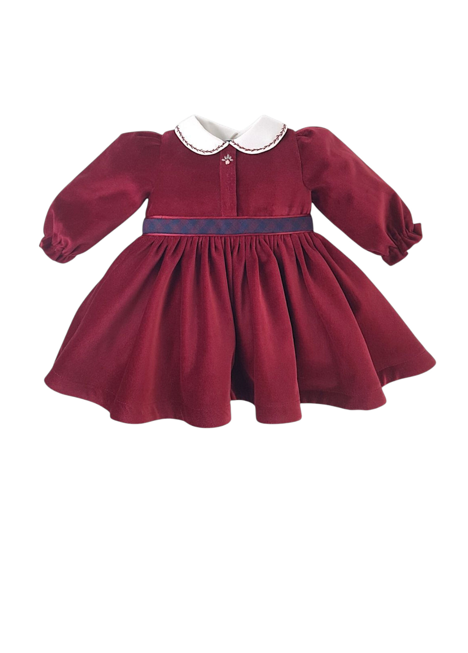 Bordo Kadife Nakışlı Uzun Kollu Kız Bebek Elbise