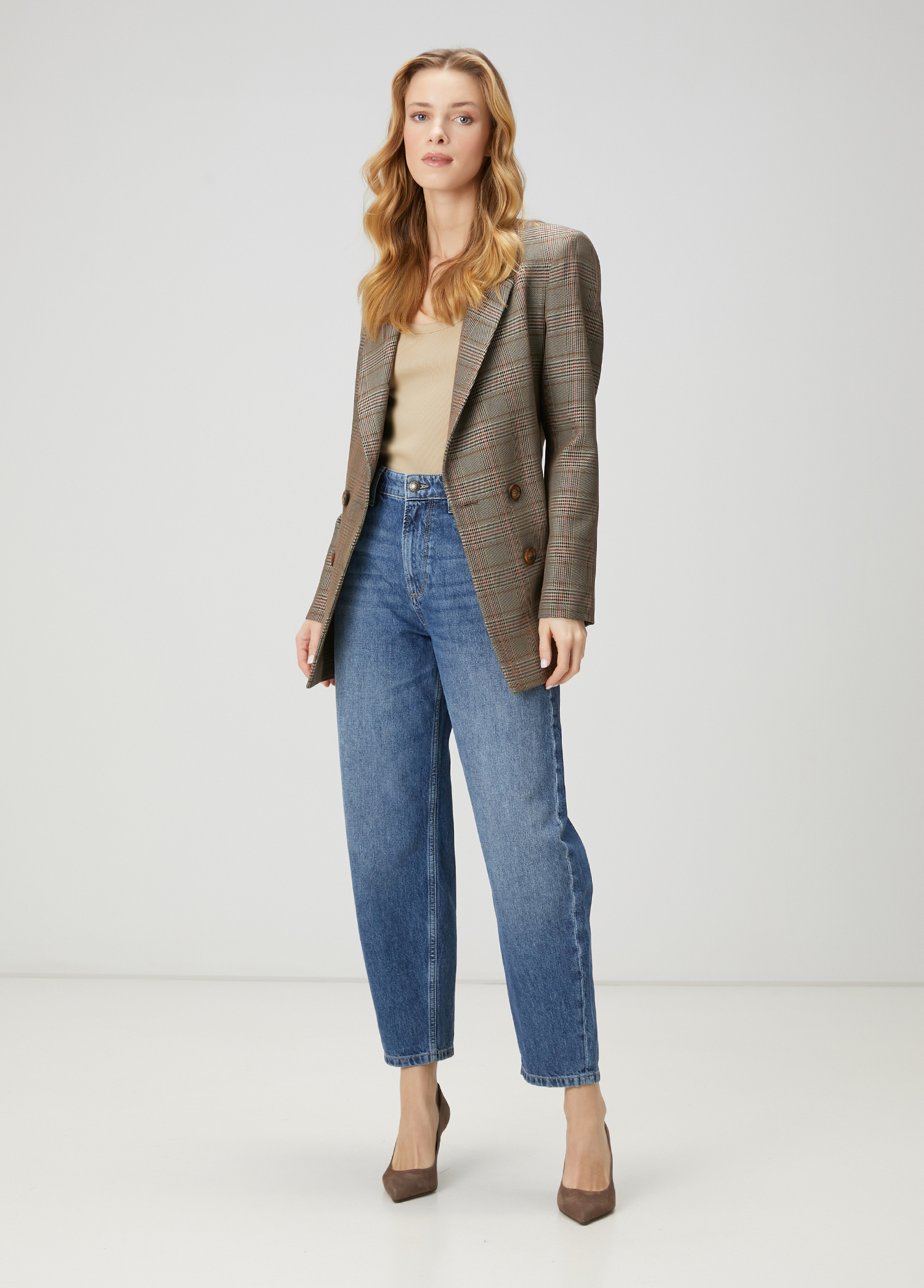 Kamel Ekose Desenli Yün Kruvaze Blazer_2