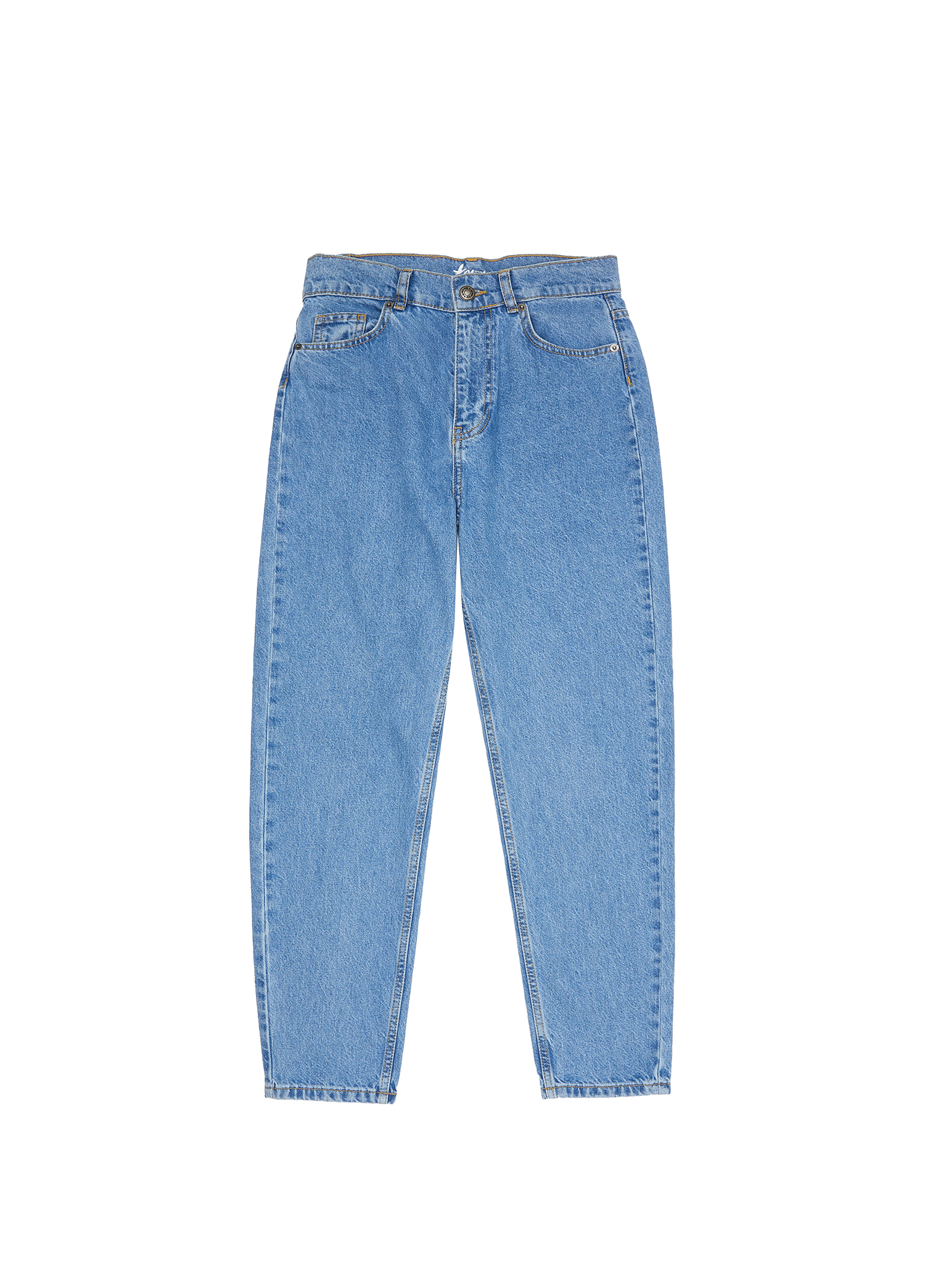 Slim Fit Mavi Taş Yıkamalı Mom Jean Pantolon_6