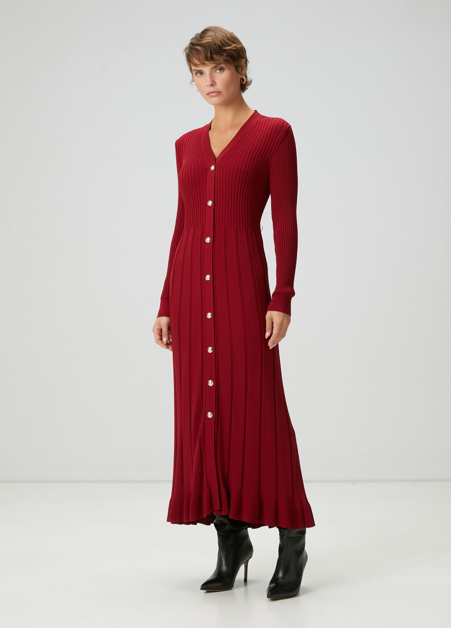 Bordo Midi Triko Elbise