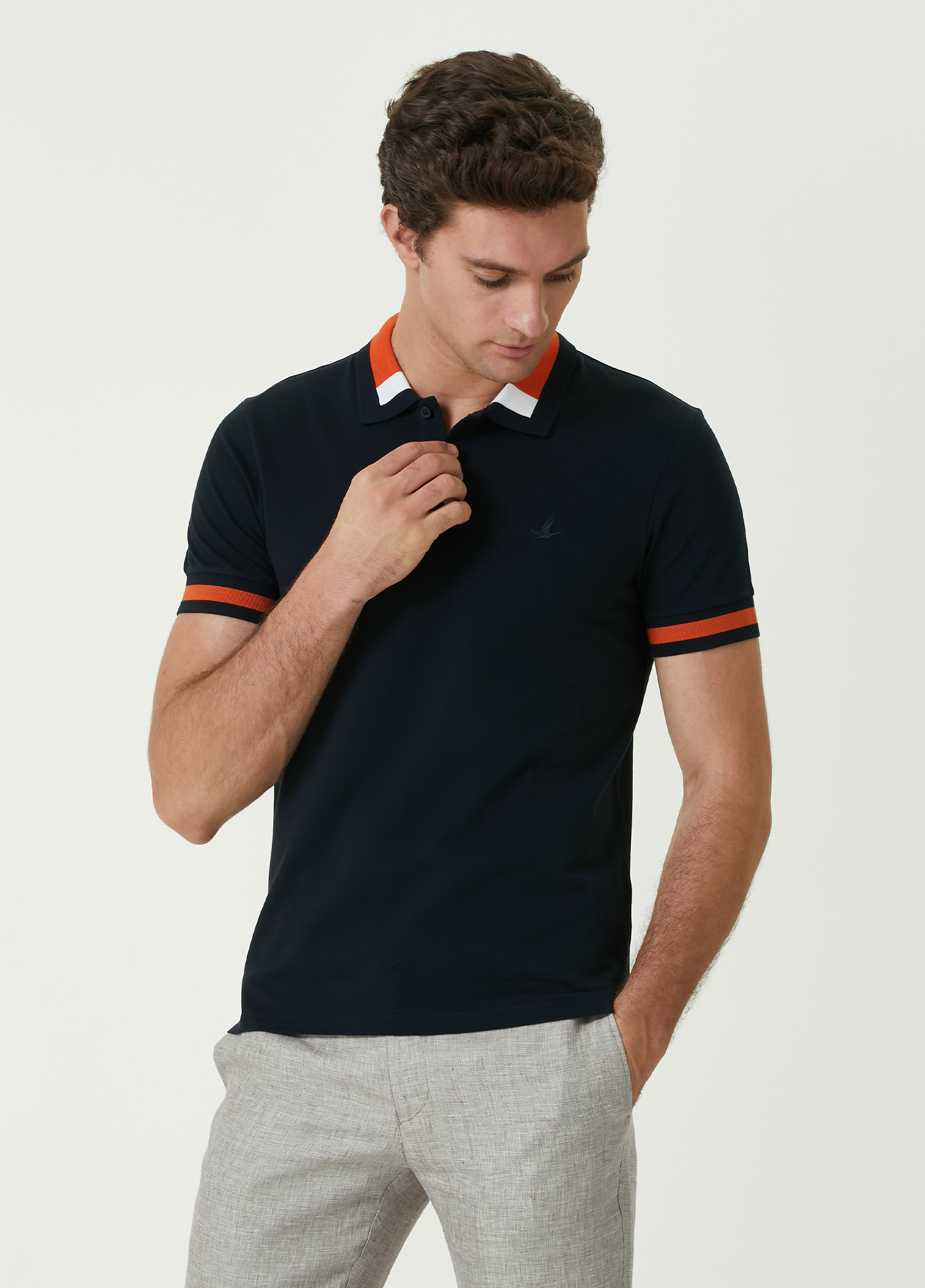 Slim Fit Lacivert Block Renkli T-shirt_2