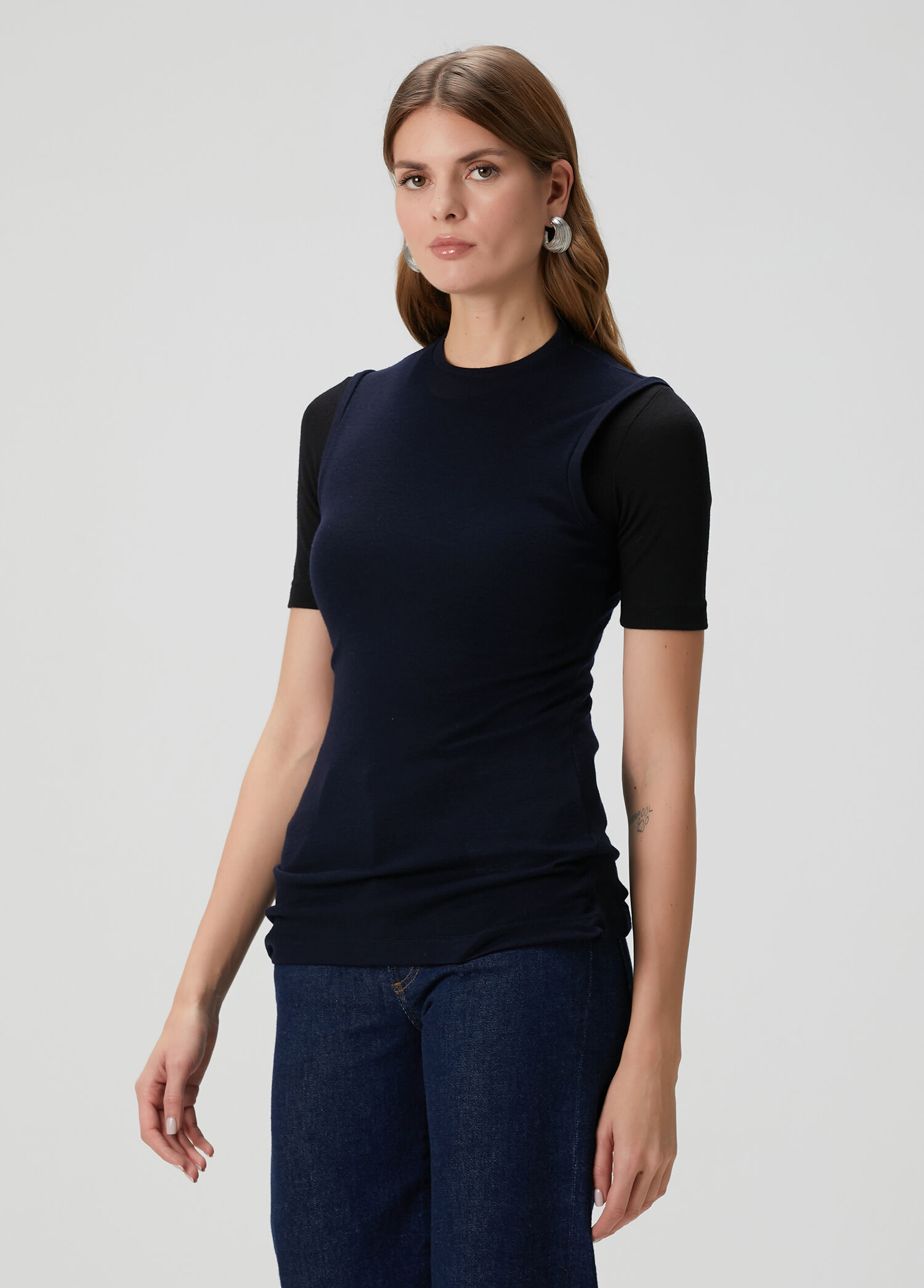 Siyah Lacivert Yün T-shirt