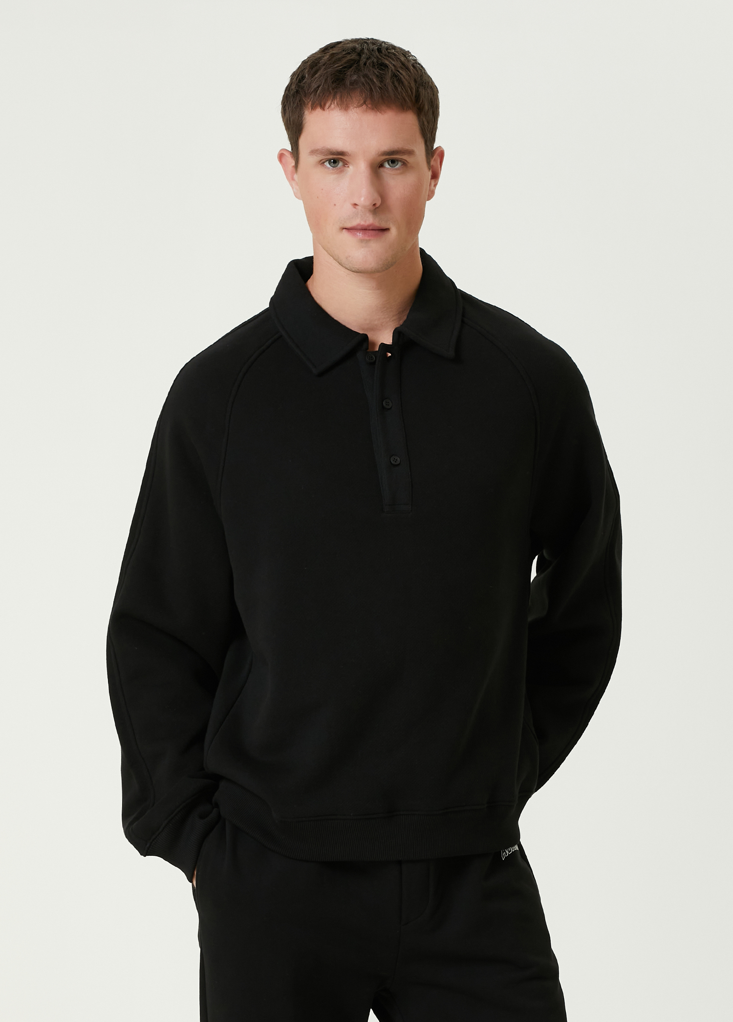 Siyah Polo Yaka Sweatshirt