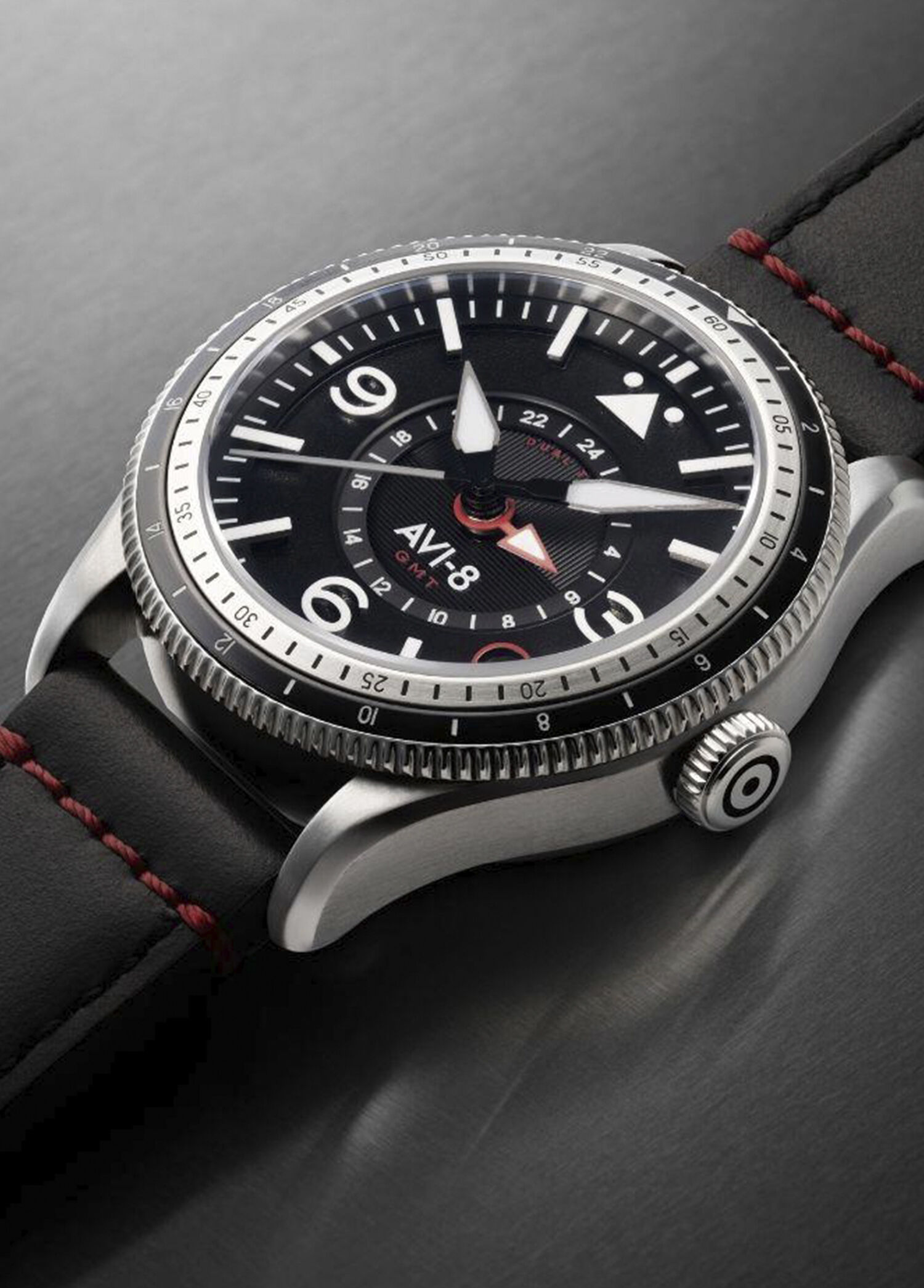 AVI-8 Siyah Erkek Flyboy Airmaster GMT AV-4128-01 Siyah Deri Erkek