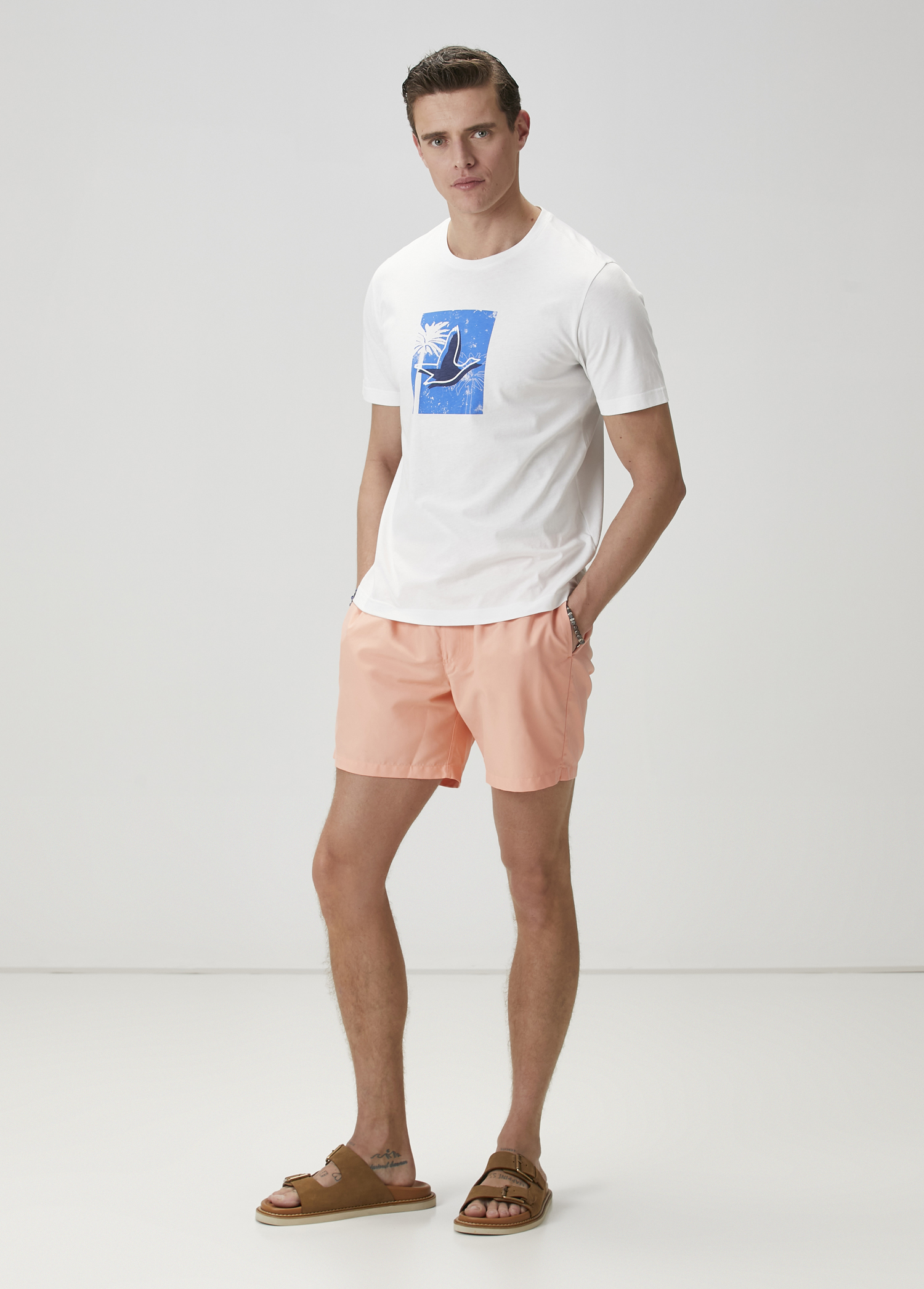 Beyaz Palmiye Baskılı T-shirt_2