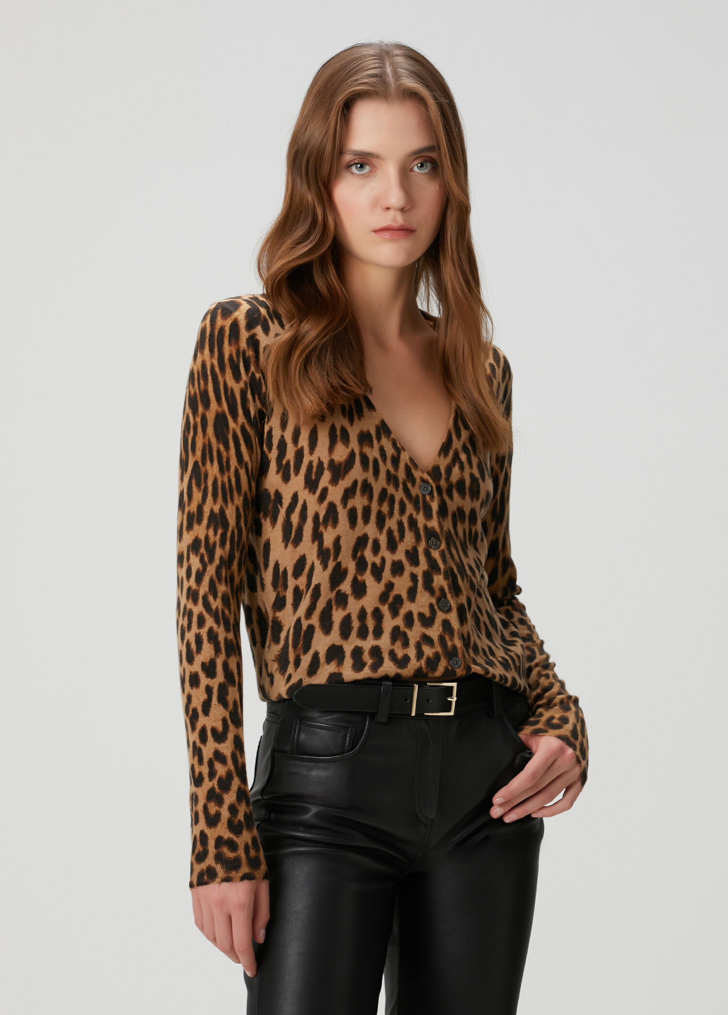 Manala Leopar Desenli Kaşmir Hırka
