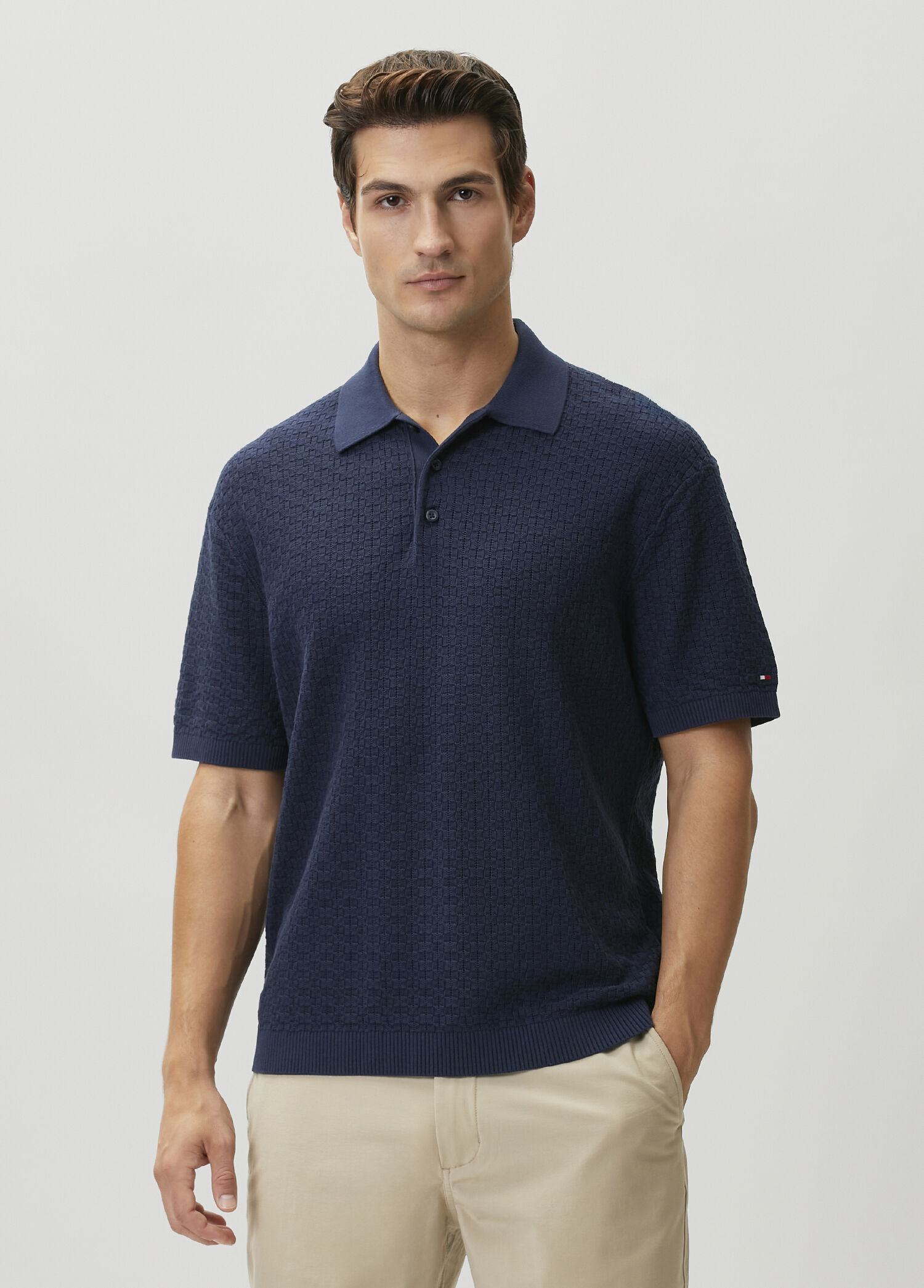 Blue Polo Jacquard Short Sleeve Sweater