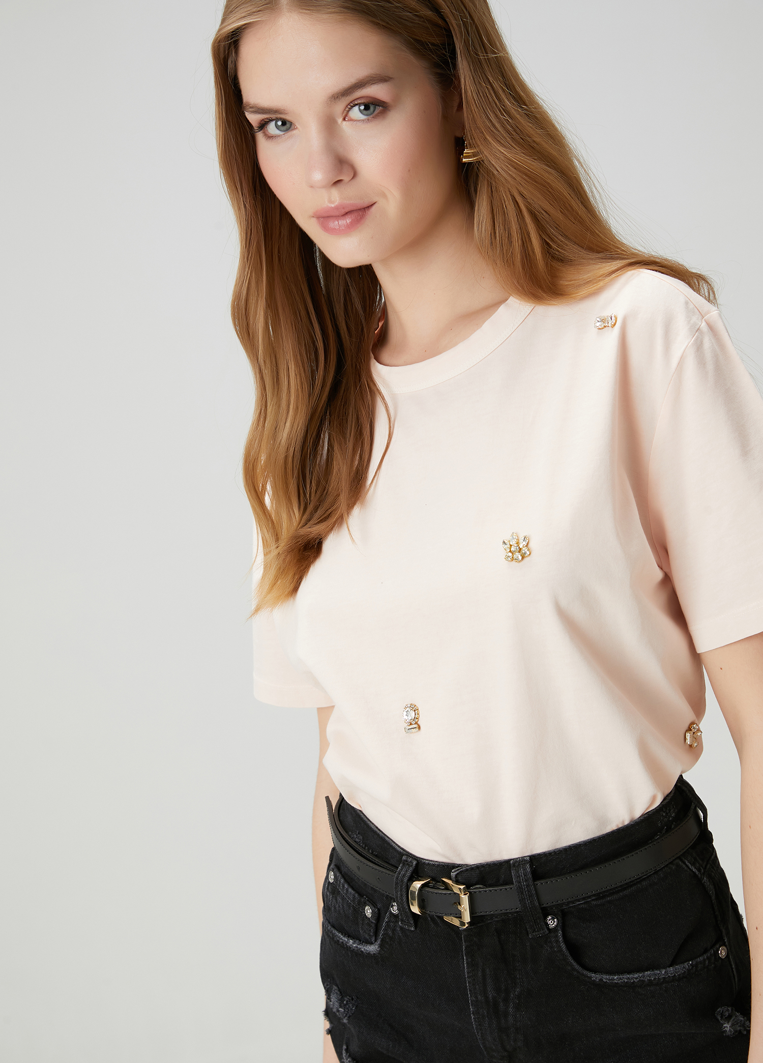 Somon Serpme Taşlı T-shirt