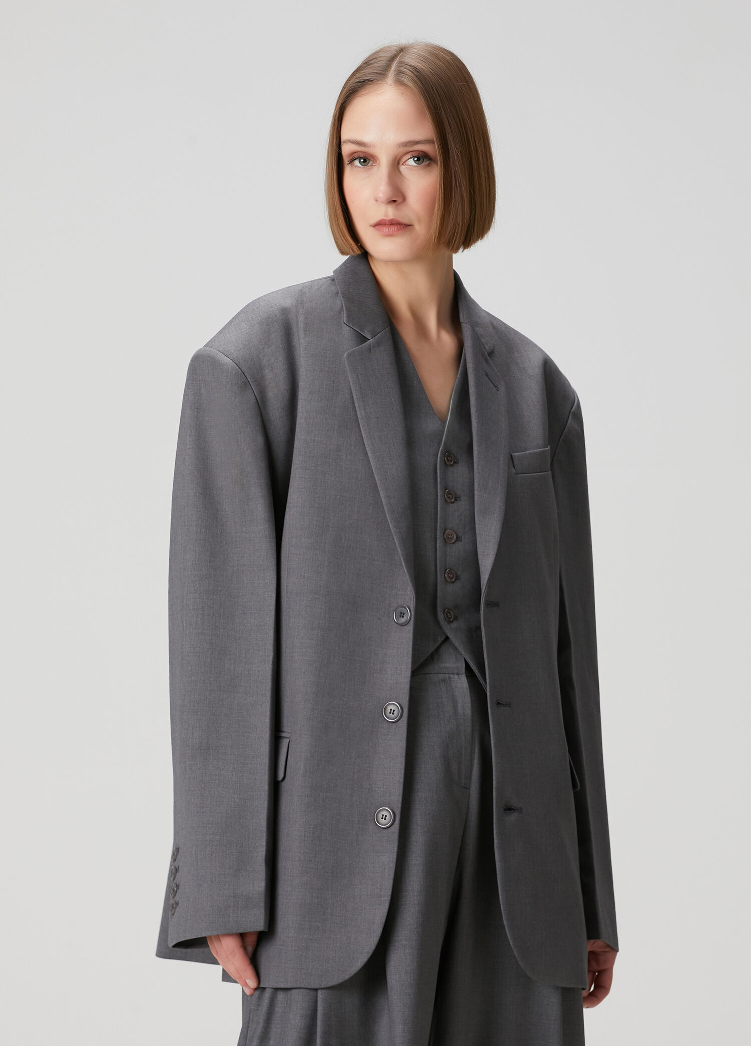 Oversized Koyu Gri Blazer