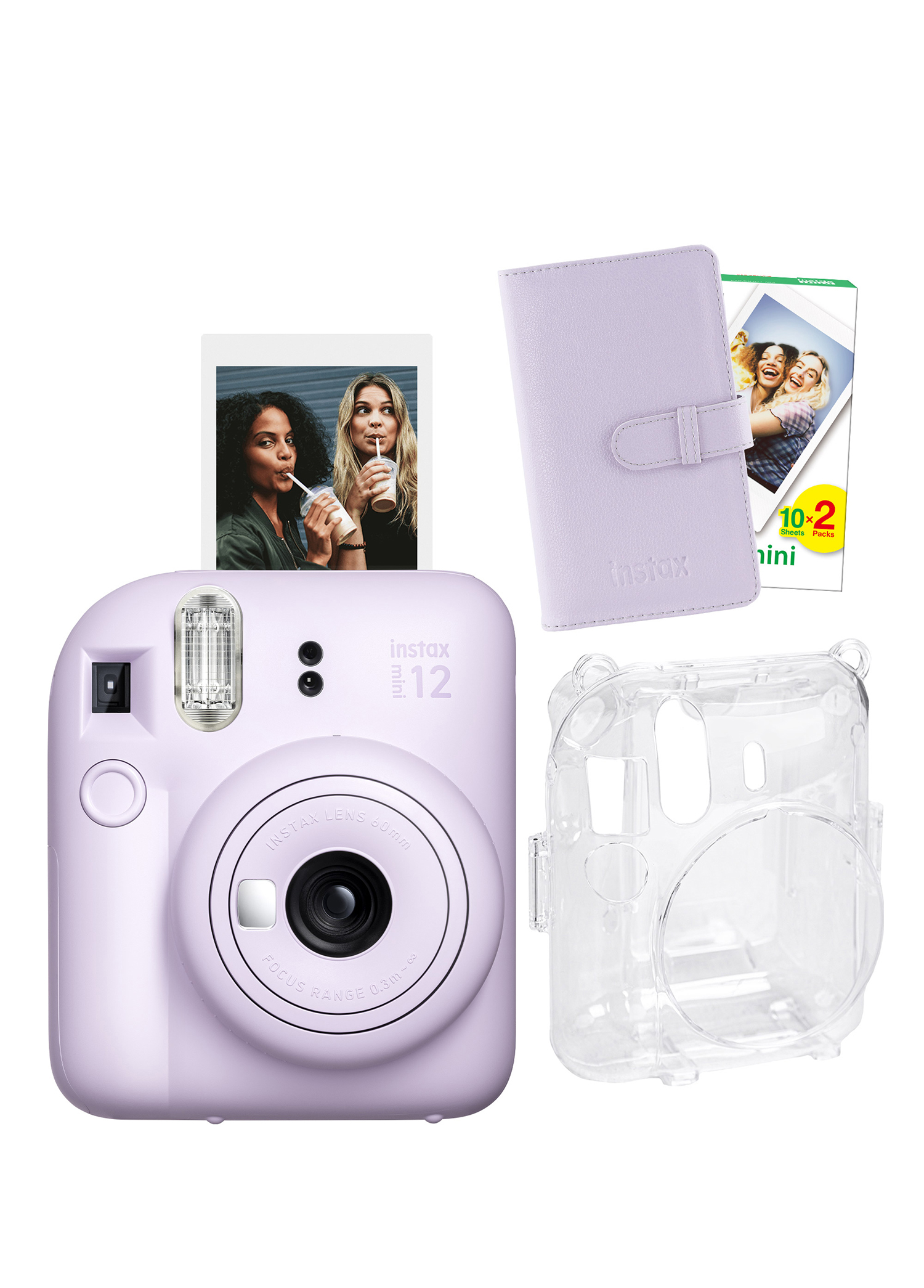 Instax Mini 12 Lila Fotoğraf Makinesi + 20'li Film Laporta Albüm ve Şeffaf Kılıf Seti