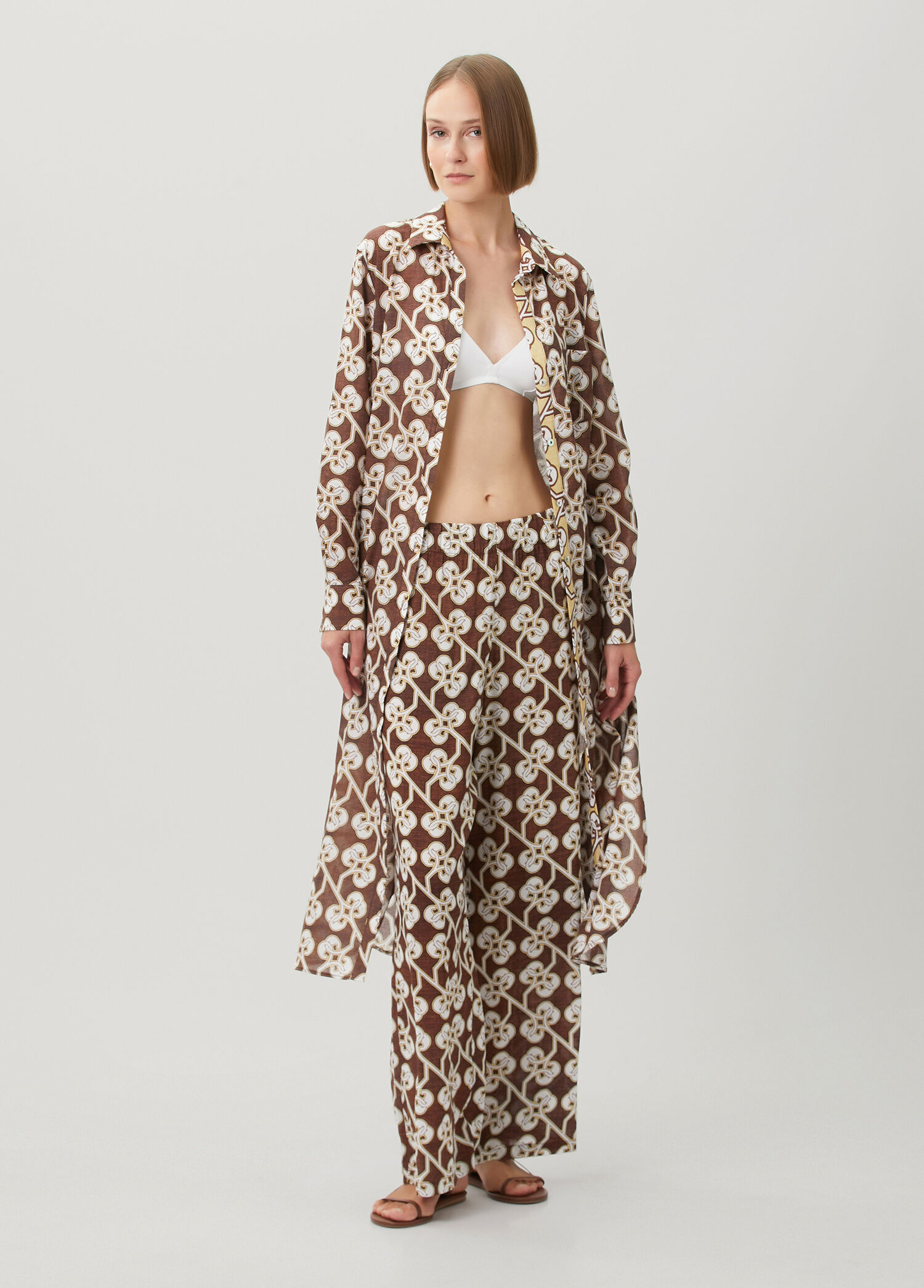 Karel Brown Patterned Midi Shirt Dress