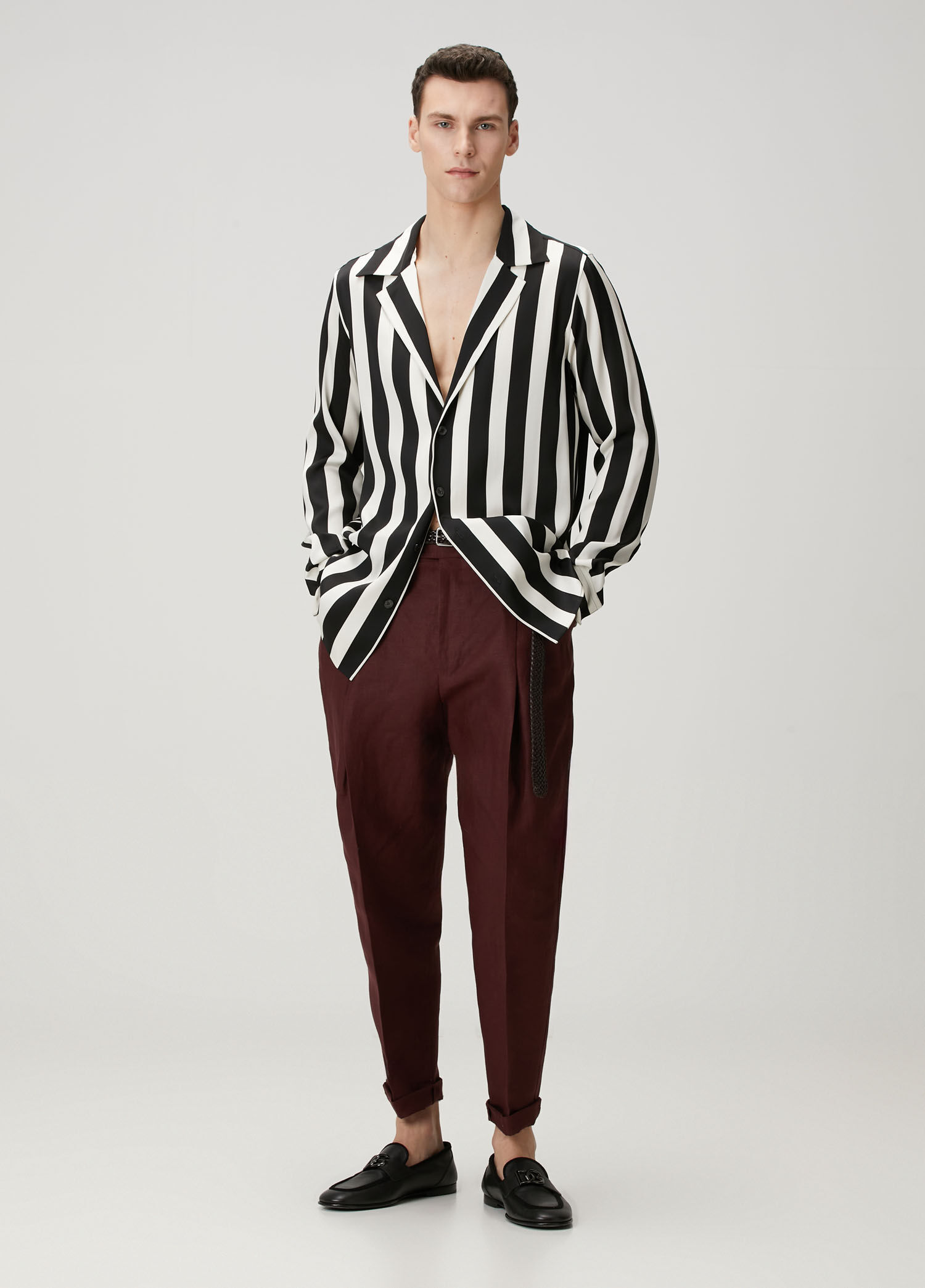 Bordo Pilili Keten Pantolon