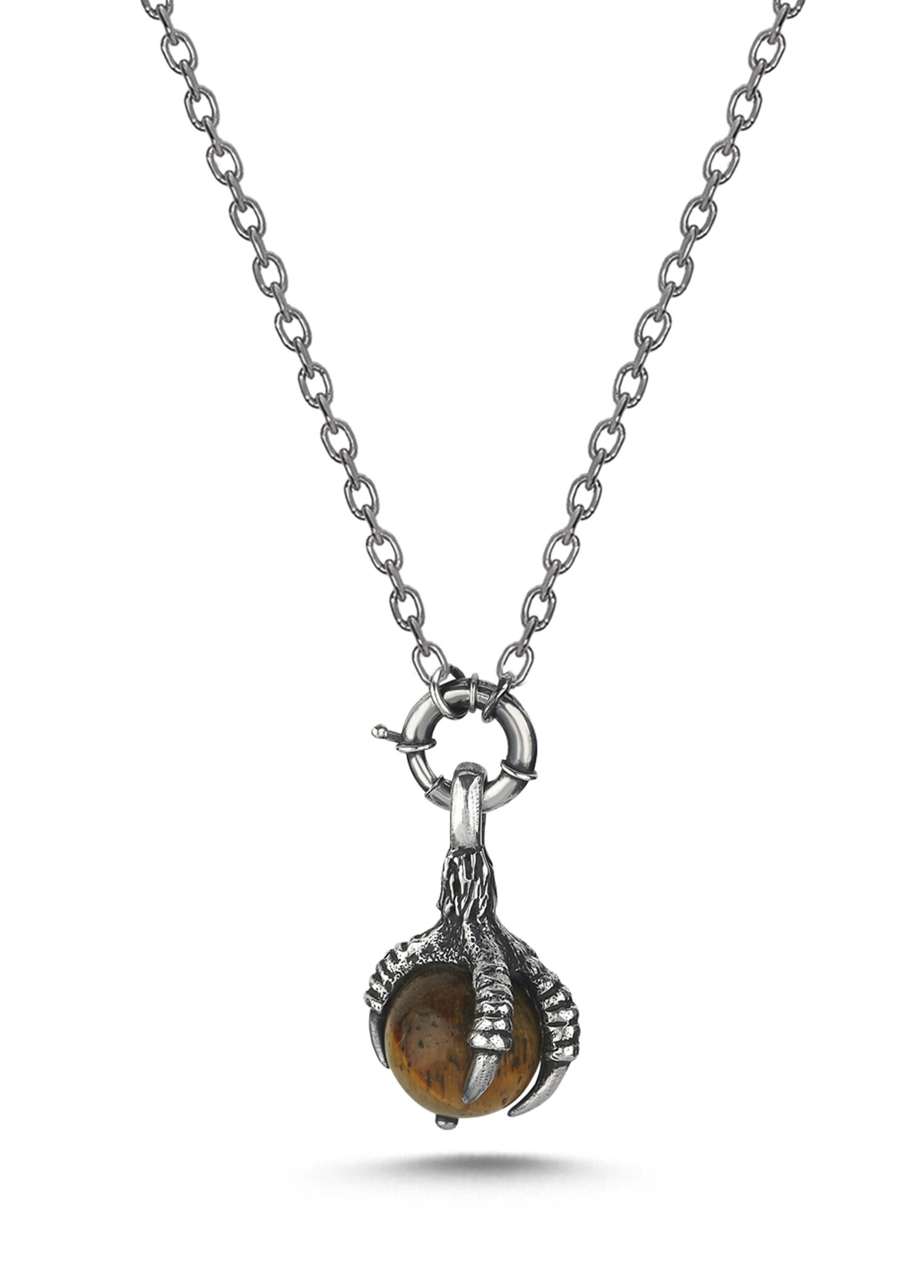 Claw Erkek Tiger Eye & Okside Gümüş Kolye