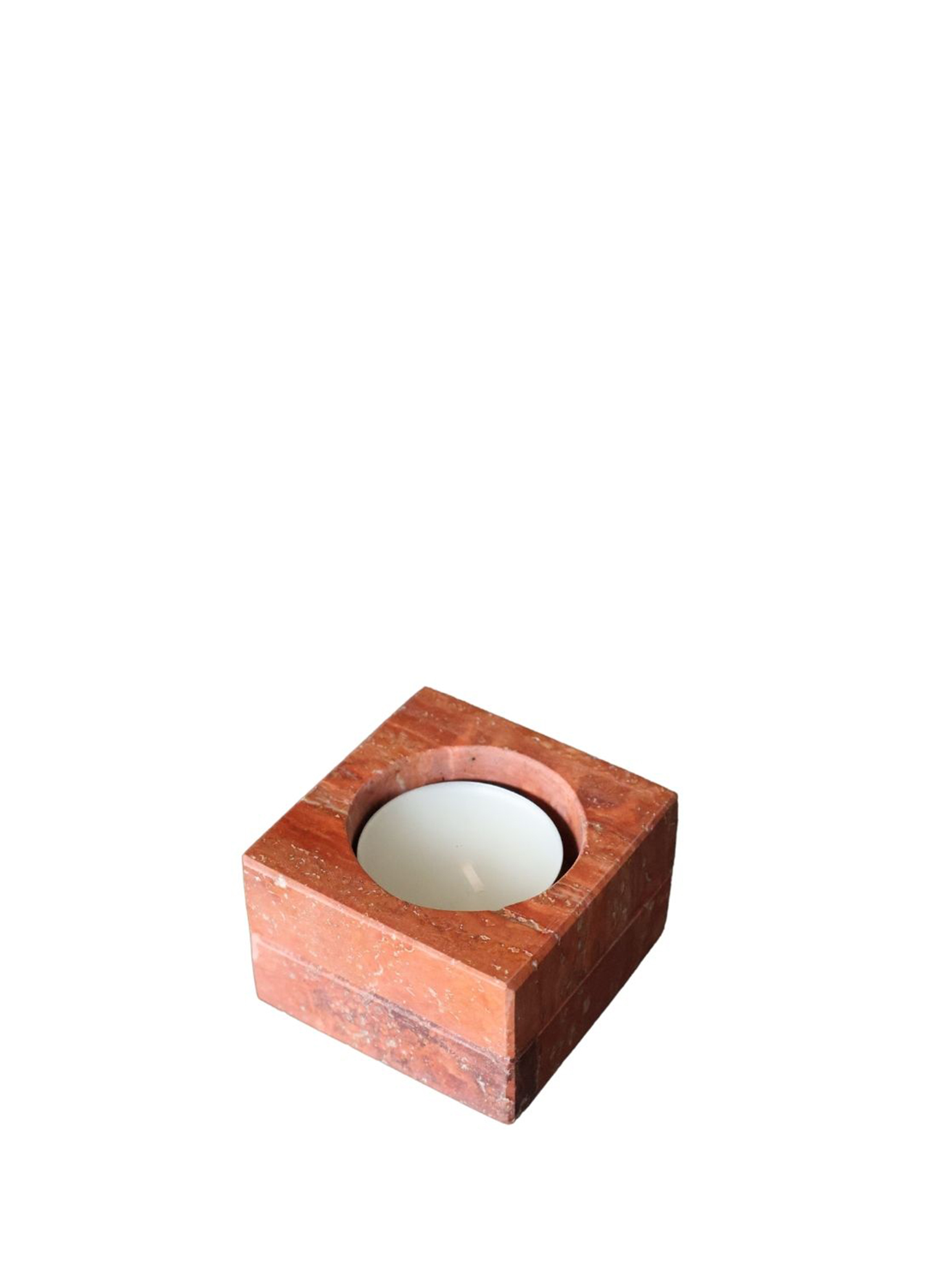 Kırmızı Traverten Küp Tealight Mumluk