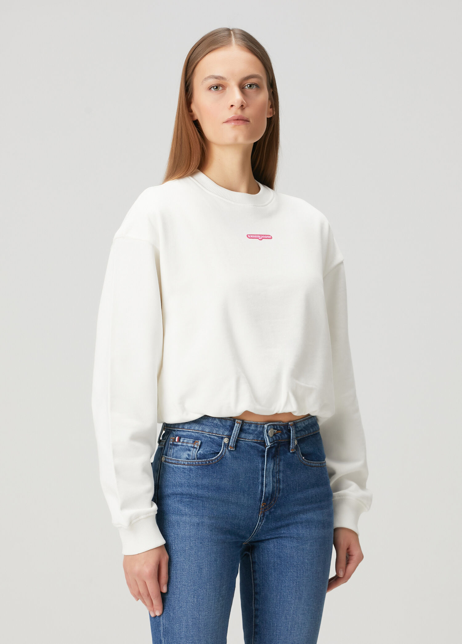 Boxy Crop Beyaz Sweatshirt
