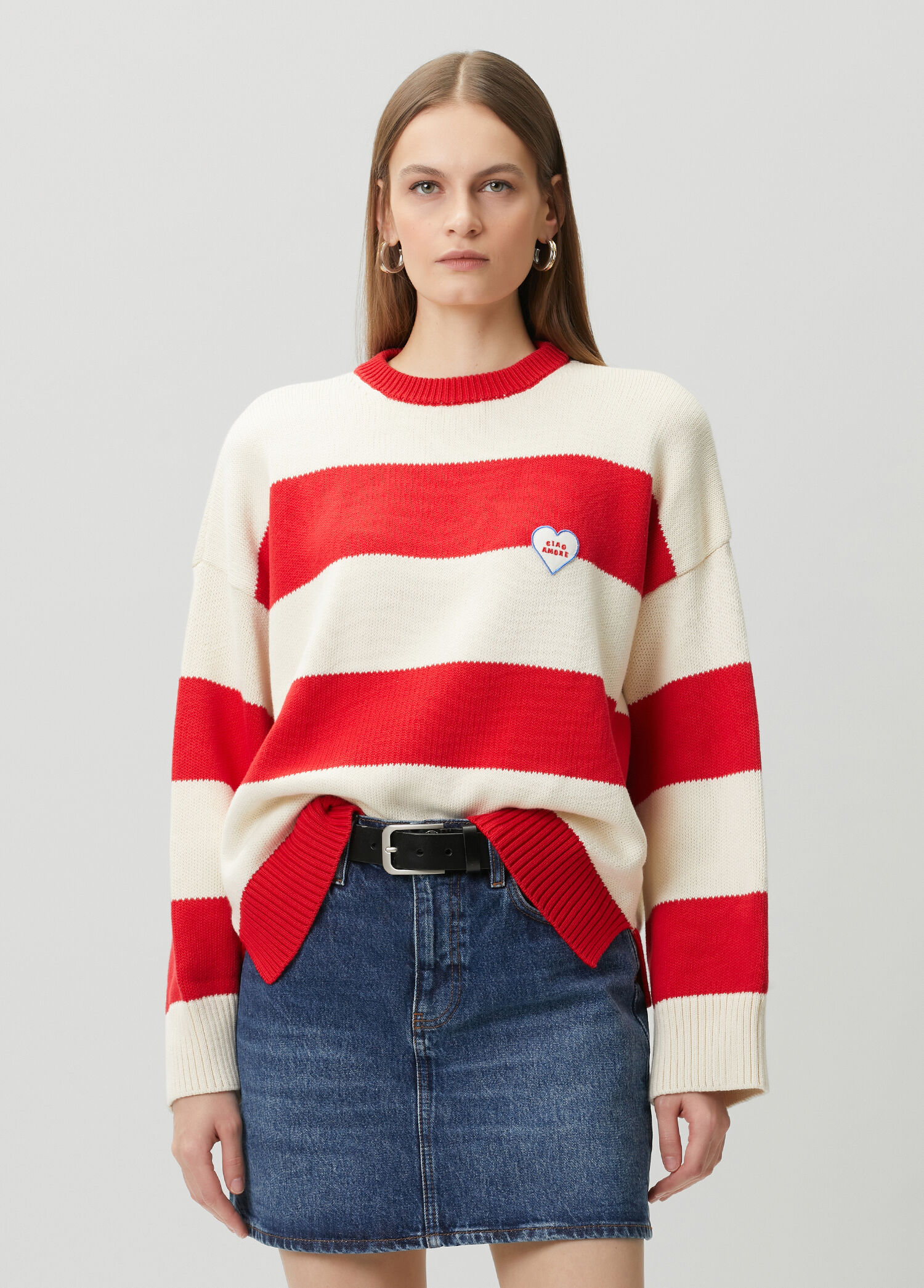 Red Ecru Striped Sweater