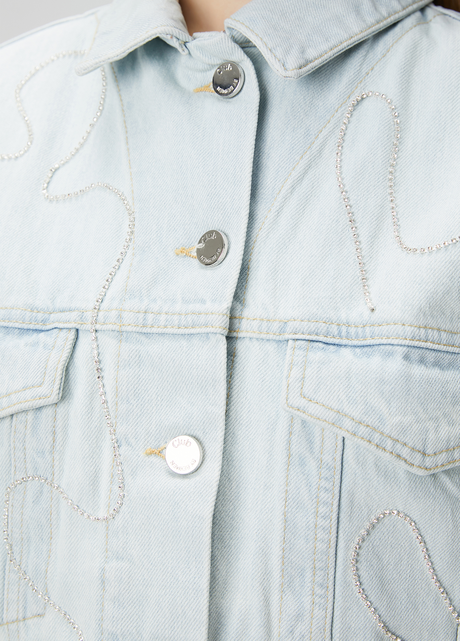 Oversize Açık Mavi Taşlı Denim Ceket_5