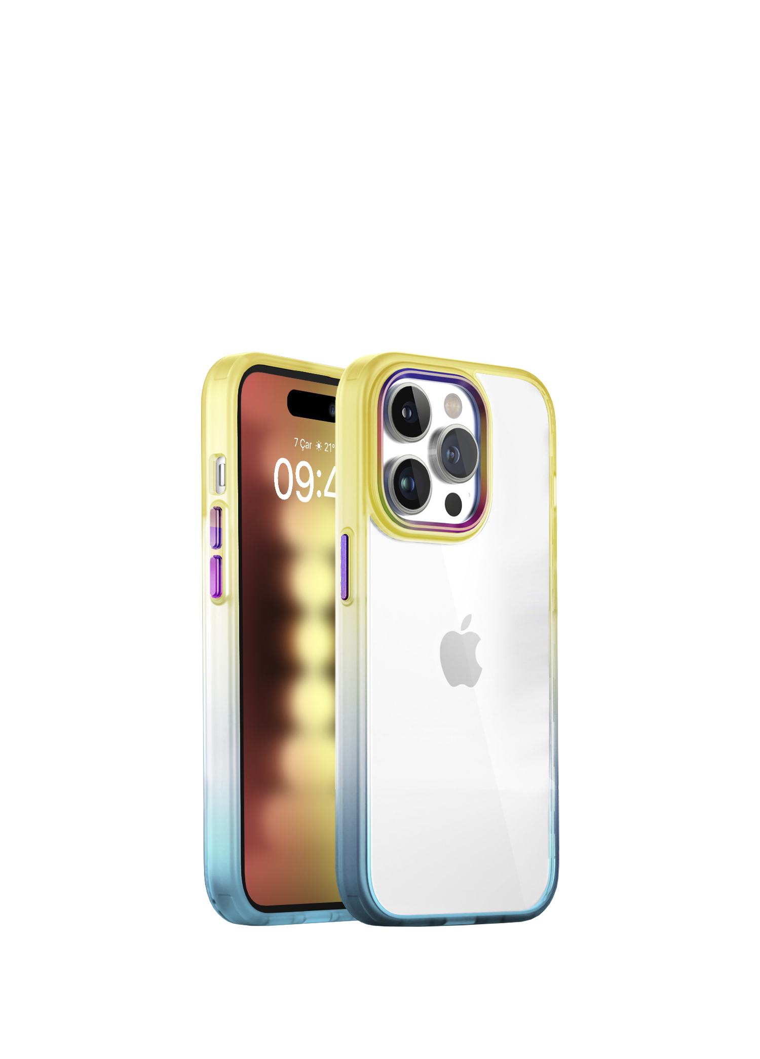 iPhone 15 Pro Air Bumper Rainbow Yellow Green Plastik Kılıf