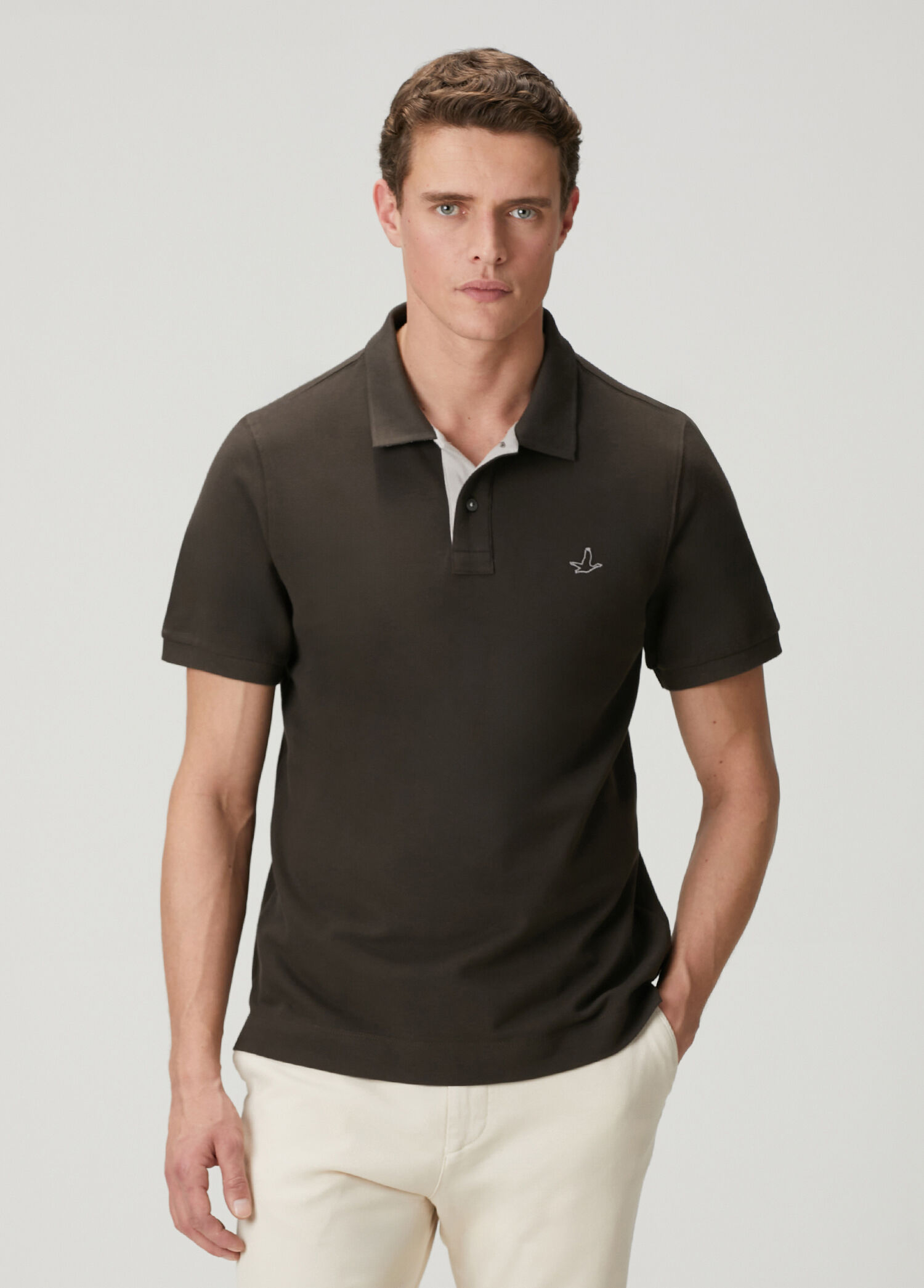 Comfort Fit Kahverengi Yakası Baskılı Polo T-shirt