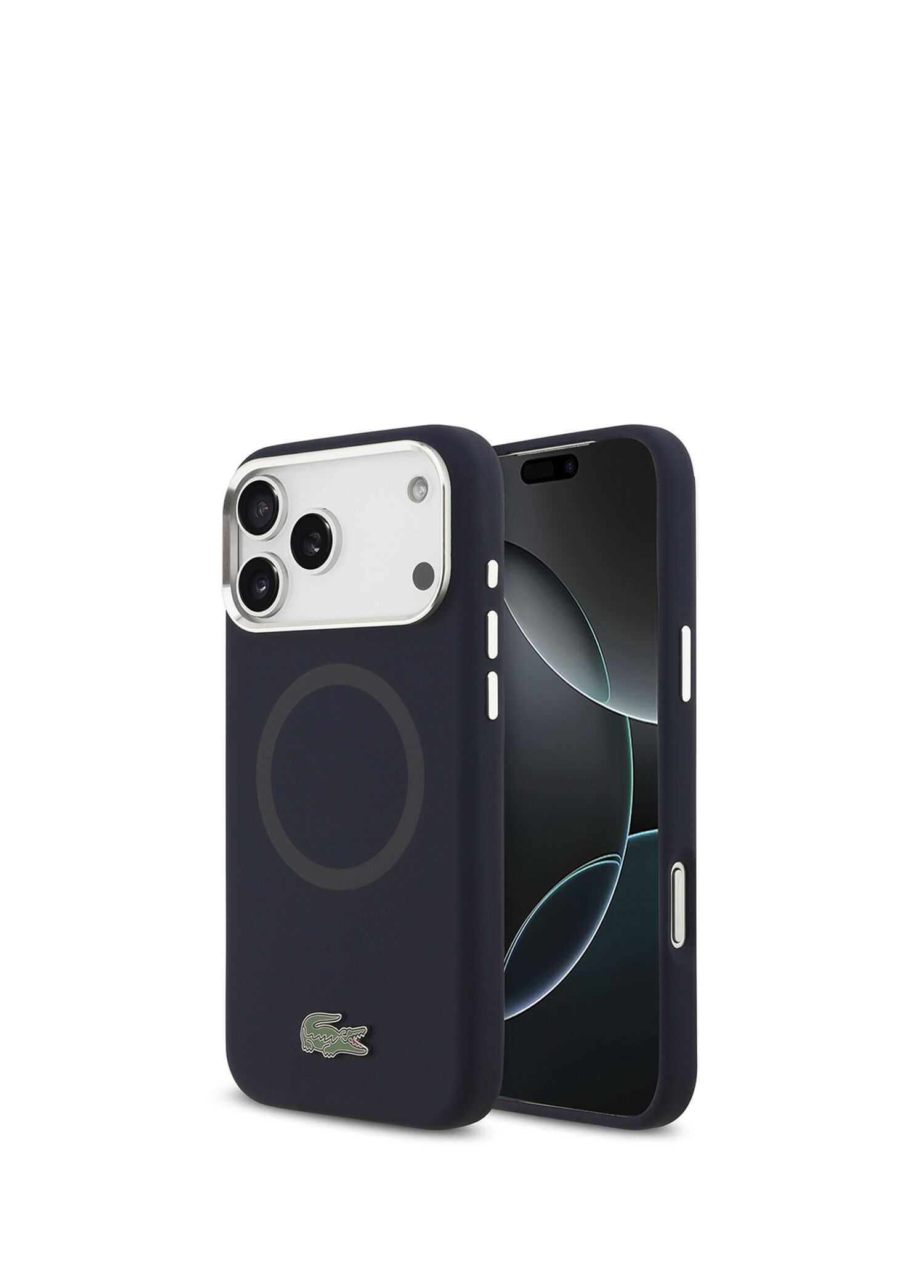 iPhone 17 Pro Max İkonik Logolu Metal Kamera Çerçeveli Lacivert Magsafe Uyumlu Telefon Kılıfı