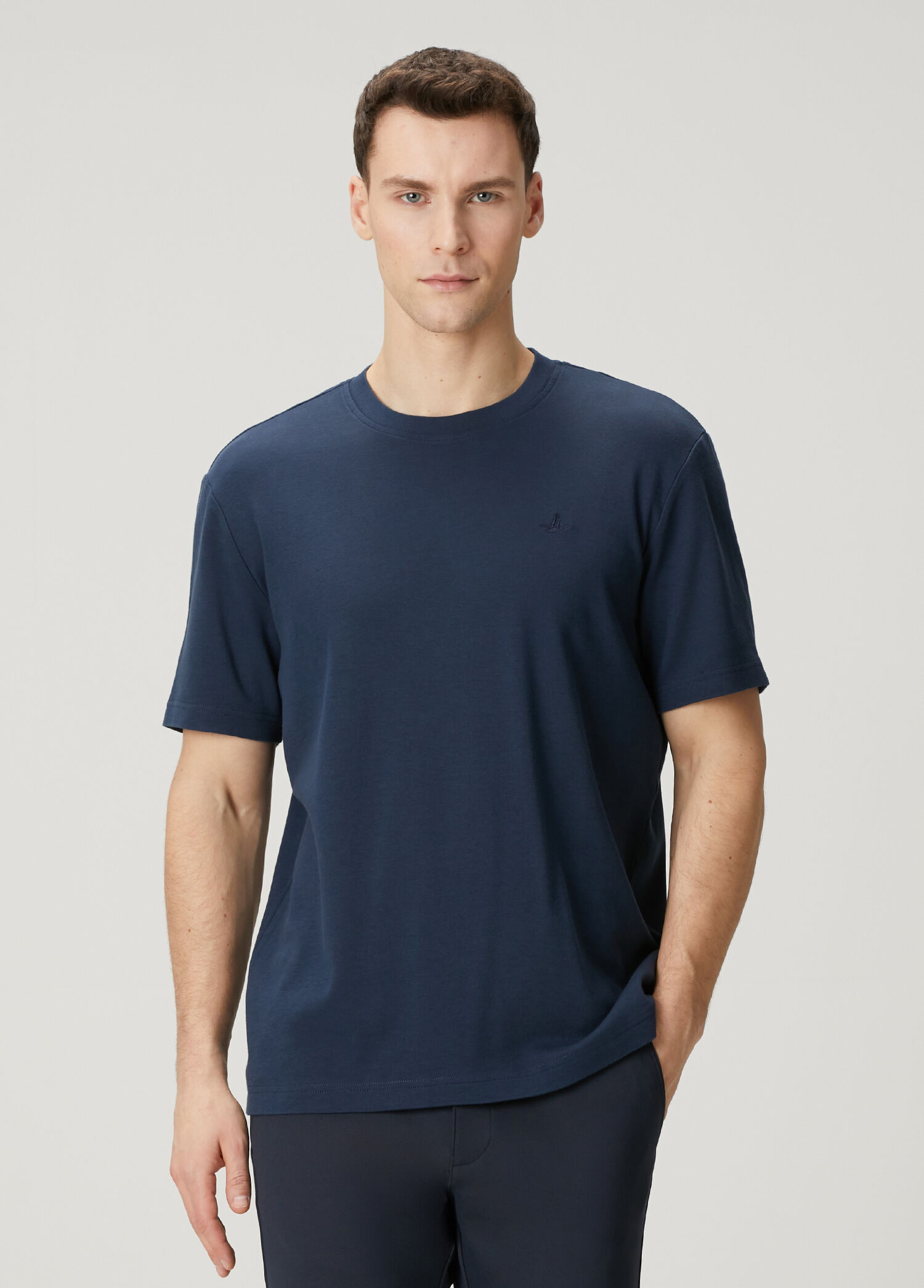 Lacivert Relax Fit Interlock Basic T-shirt
