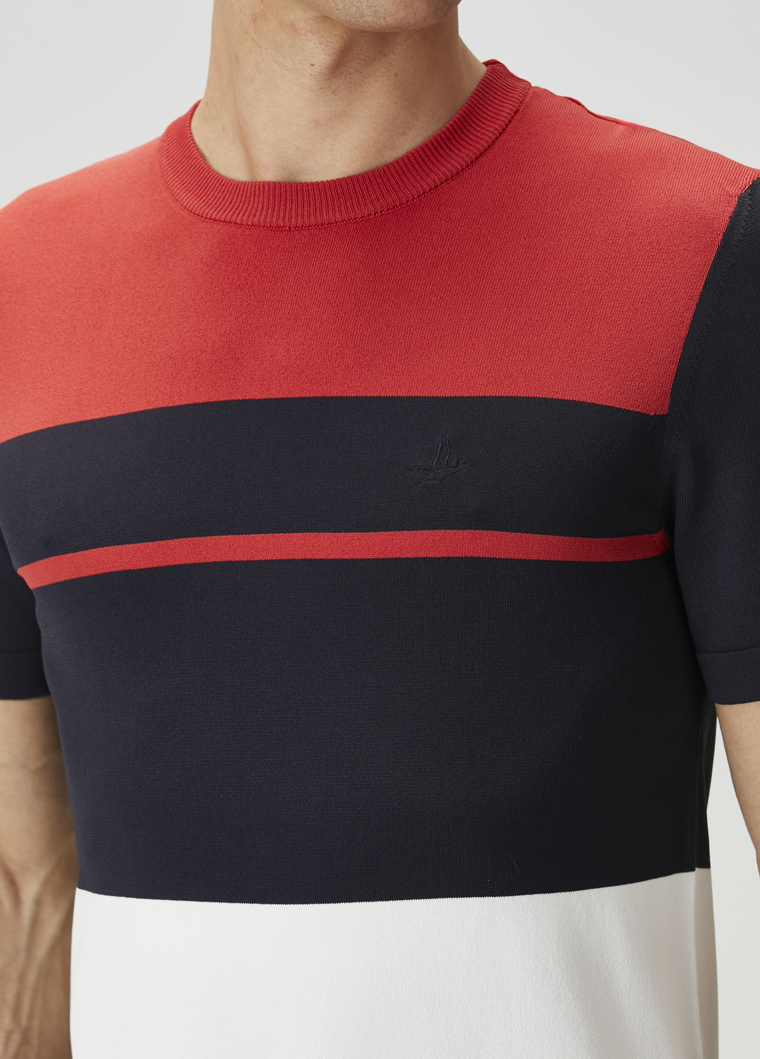 Lacivert Colorblocked Kısa Kollu Kazak_5
