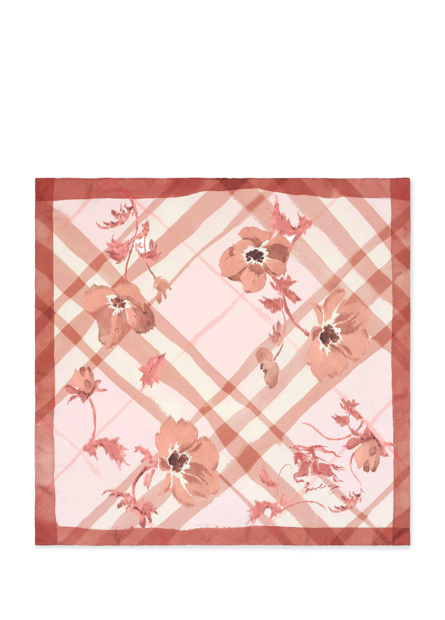Watercolour Check Silk Pembe İpek Kadın Eşarp